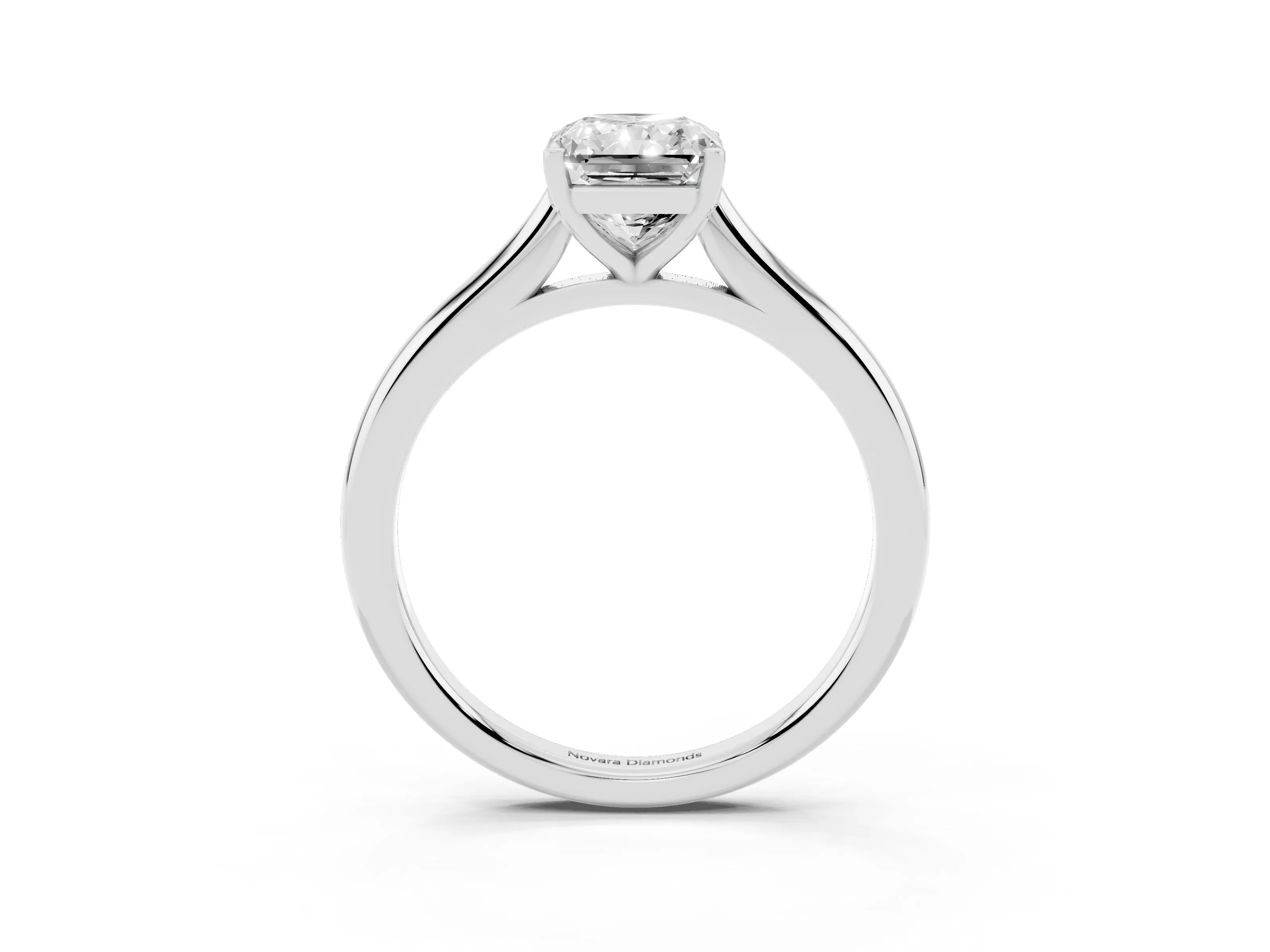 Radiant Cut Diamond Solitaire Ring Set in Silver with Cathedral Band and Prong Setting