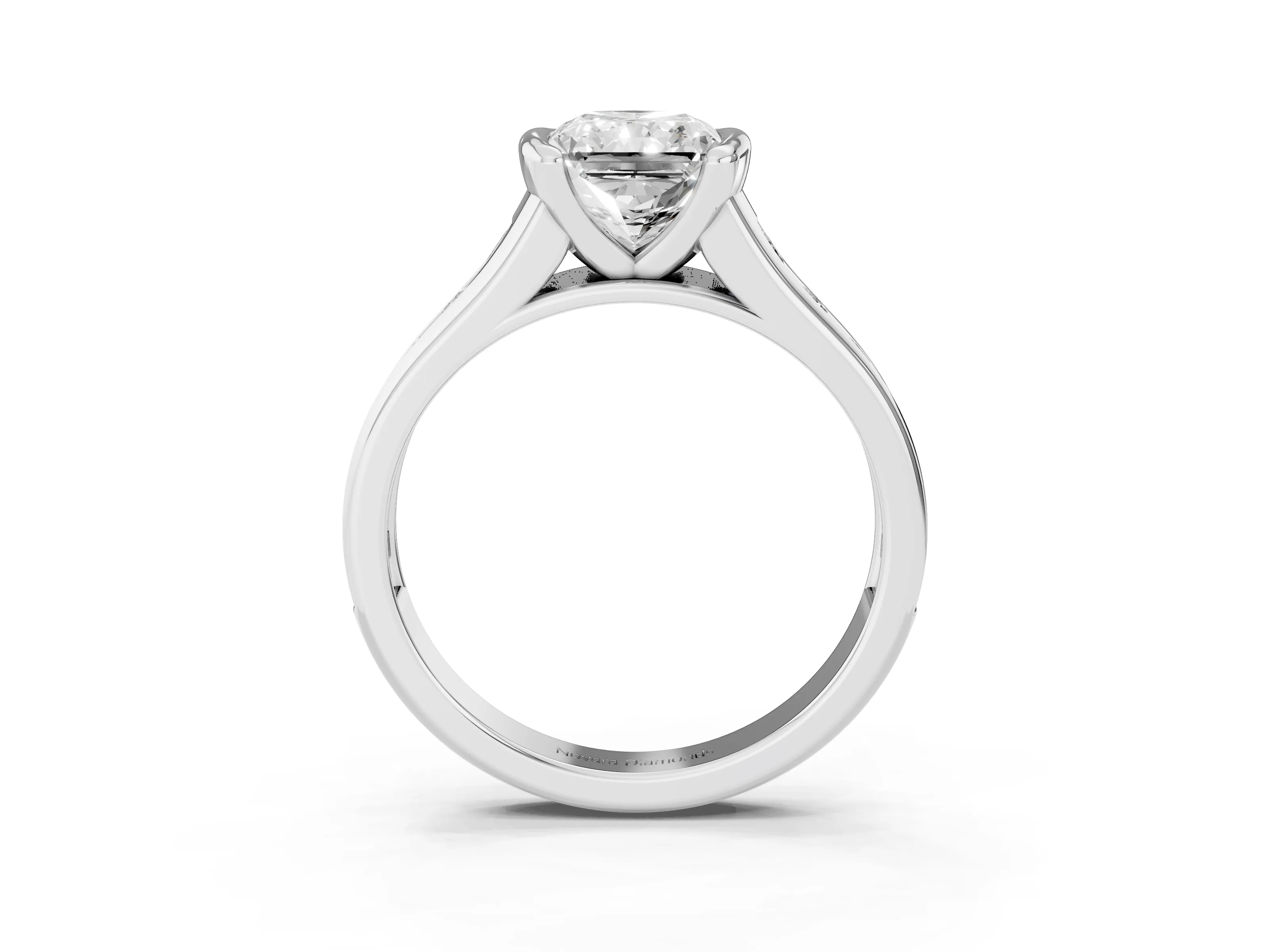 Radiant Cut Diamond Bezel-Set Solitaire Ring Set in White gold with Channel-Set Band