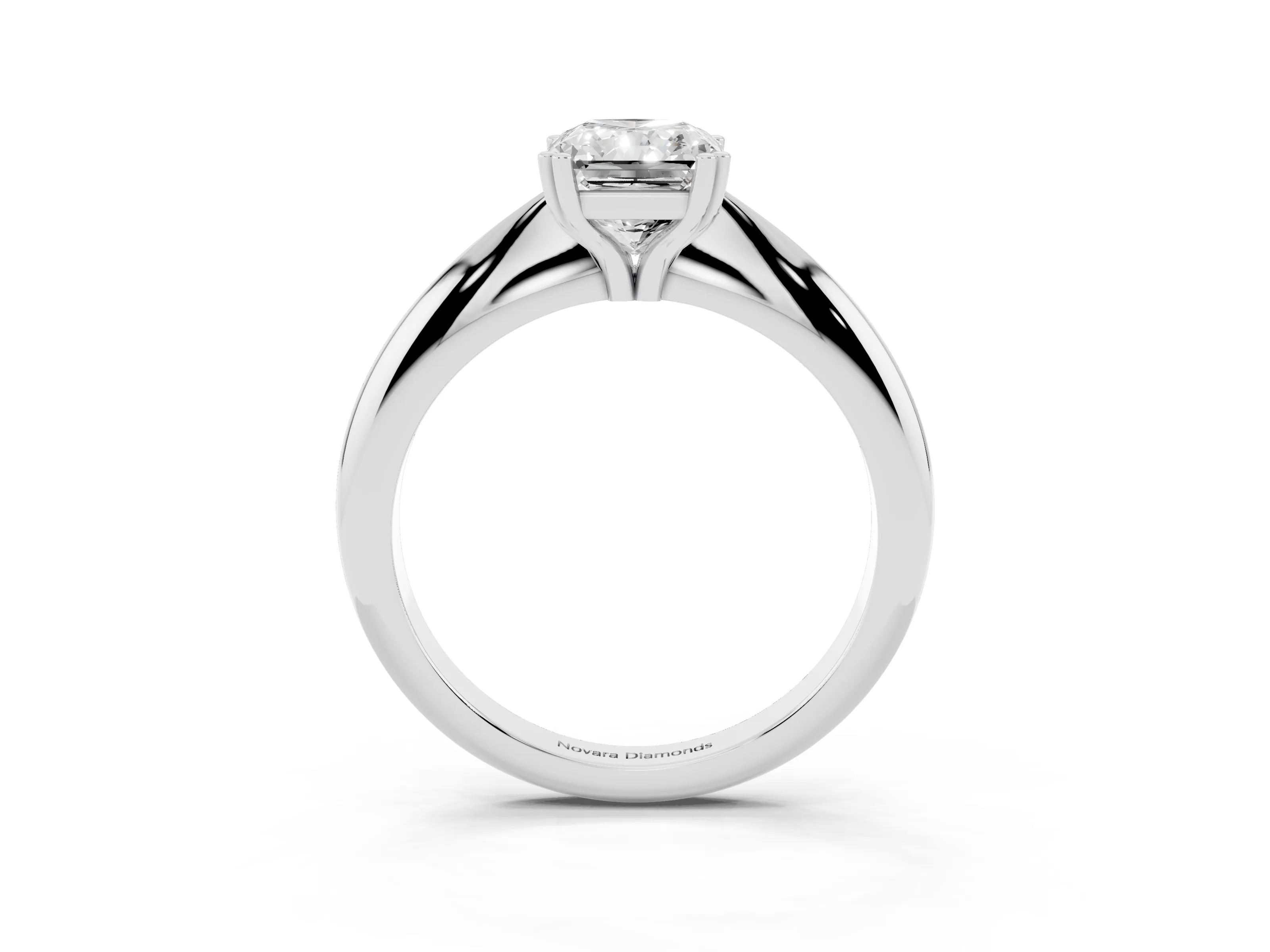 Radiant Cut Diamond Solitaire Engagement Ring Set in Platinum with Tapered Band and Prong Setting