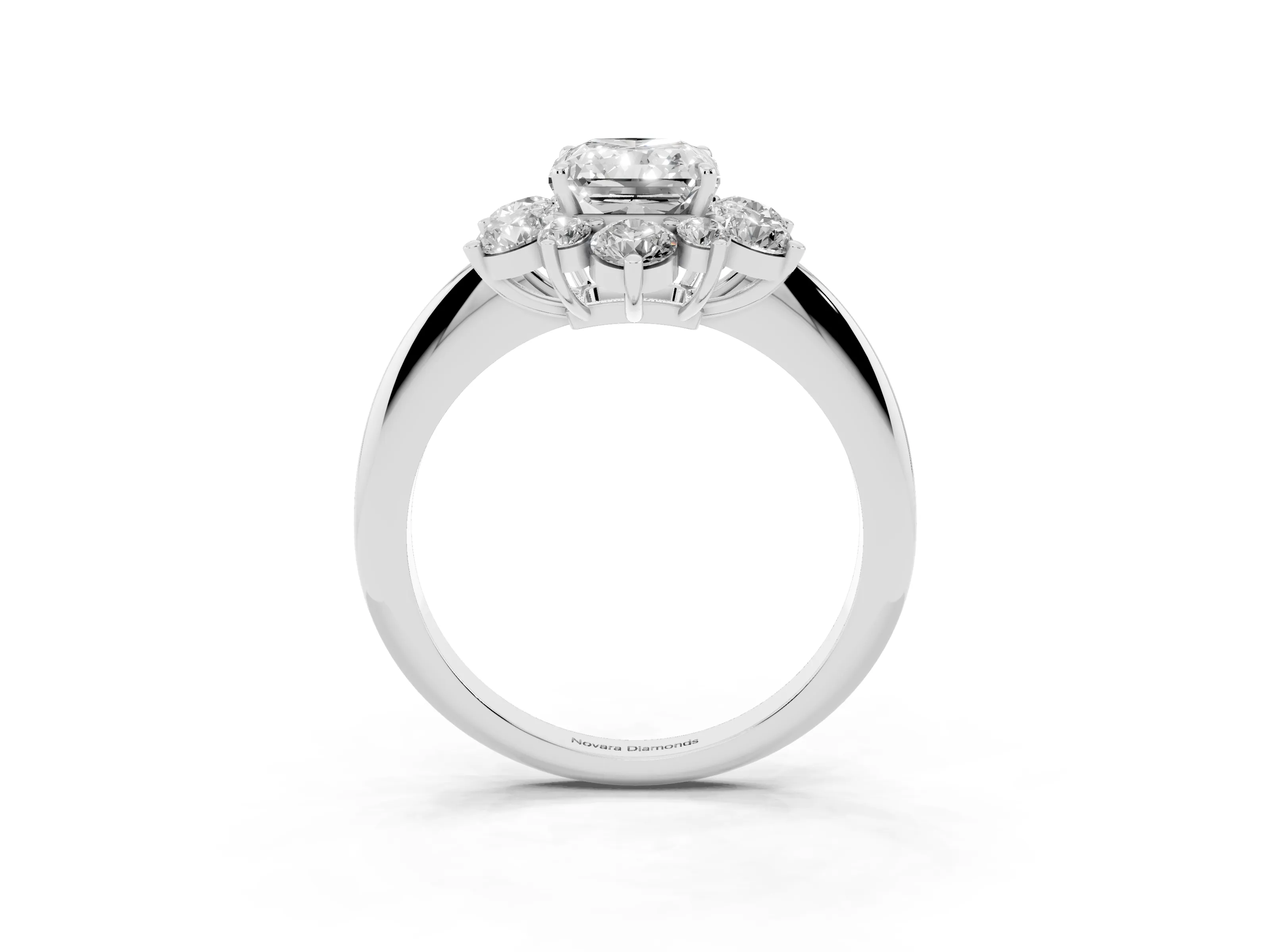Radiant Cut Diamond Cluster Halo Ring Set in Silver with Solitaire Band and Prong Setting