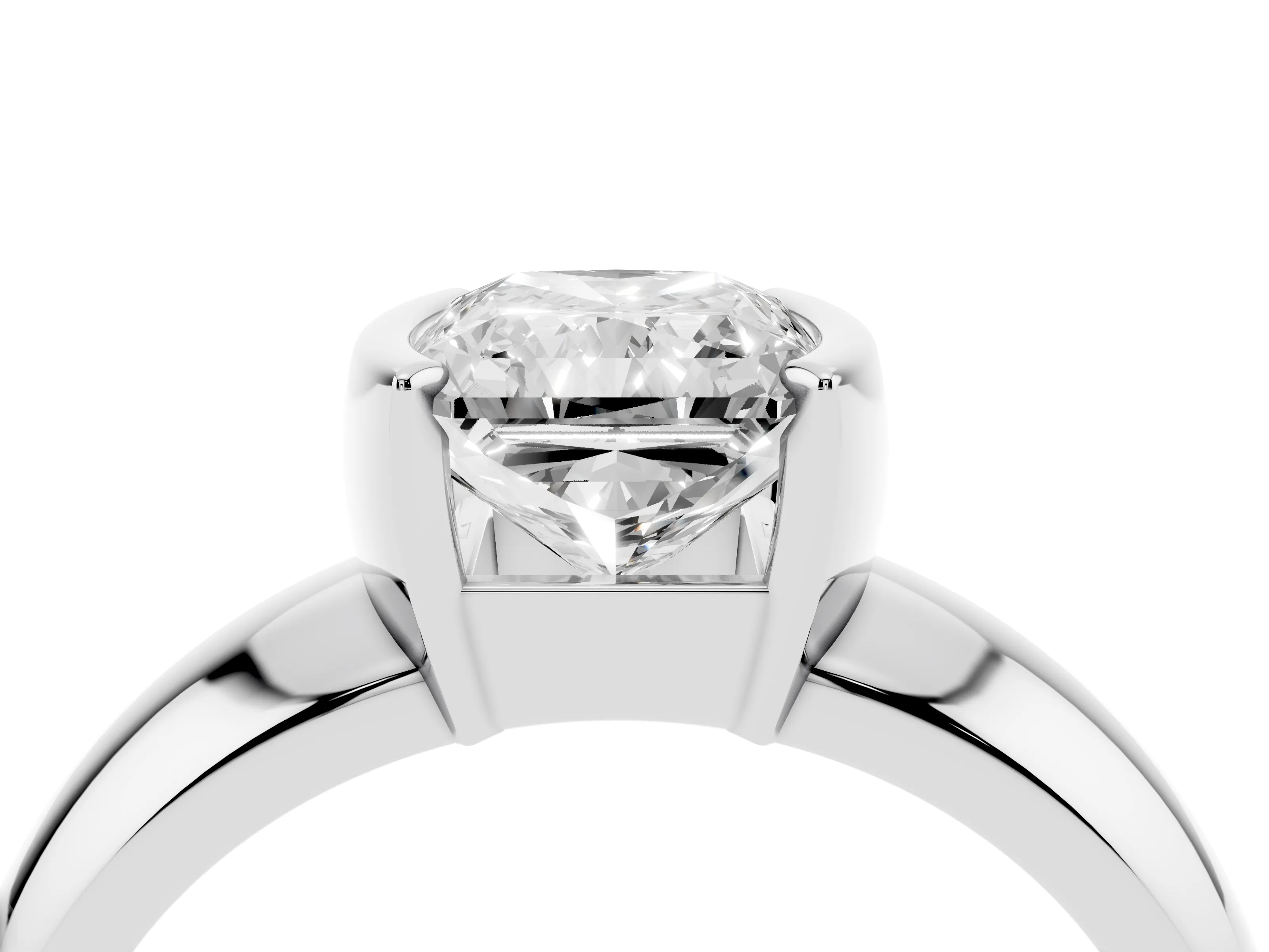 Radiant Cut Diamond Solitaire Tension Set Ring Set in White gold with Wide Band