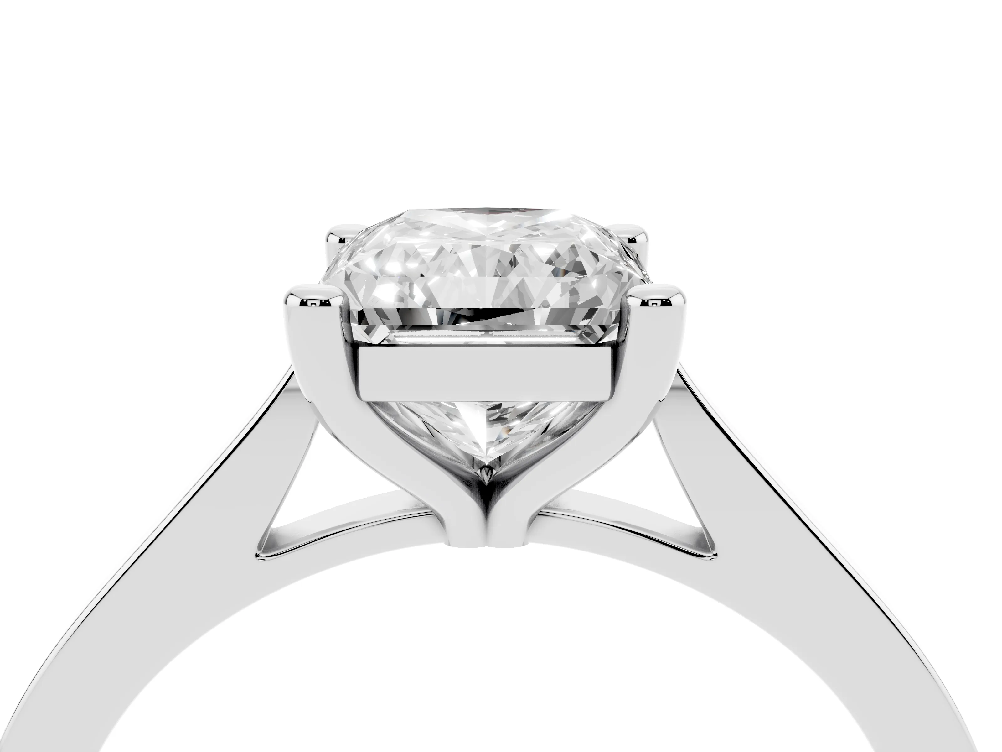 Radiant Cut Diamond Solitaire Ring Set in Platinum with Prong Setting and Tapered Band