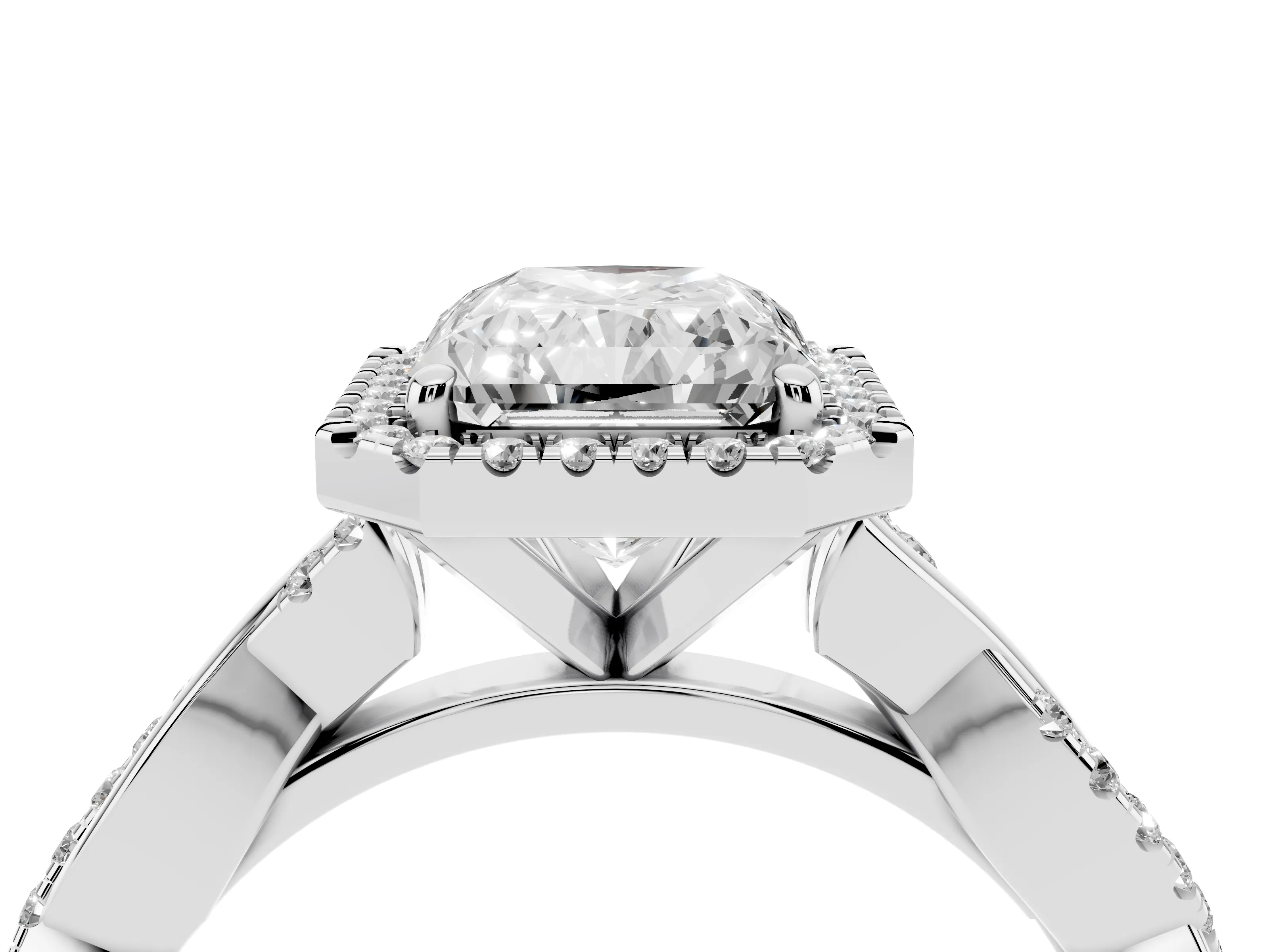 Radiant Cut Diamond Halo Twisted Band Ring Set in Platinum with Prong Setting