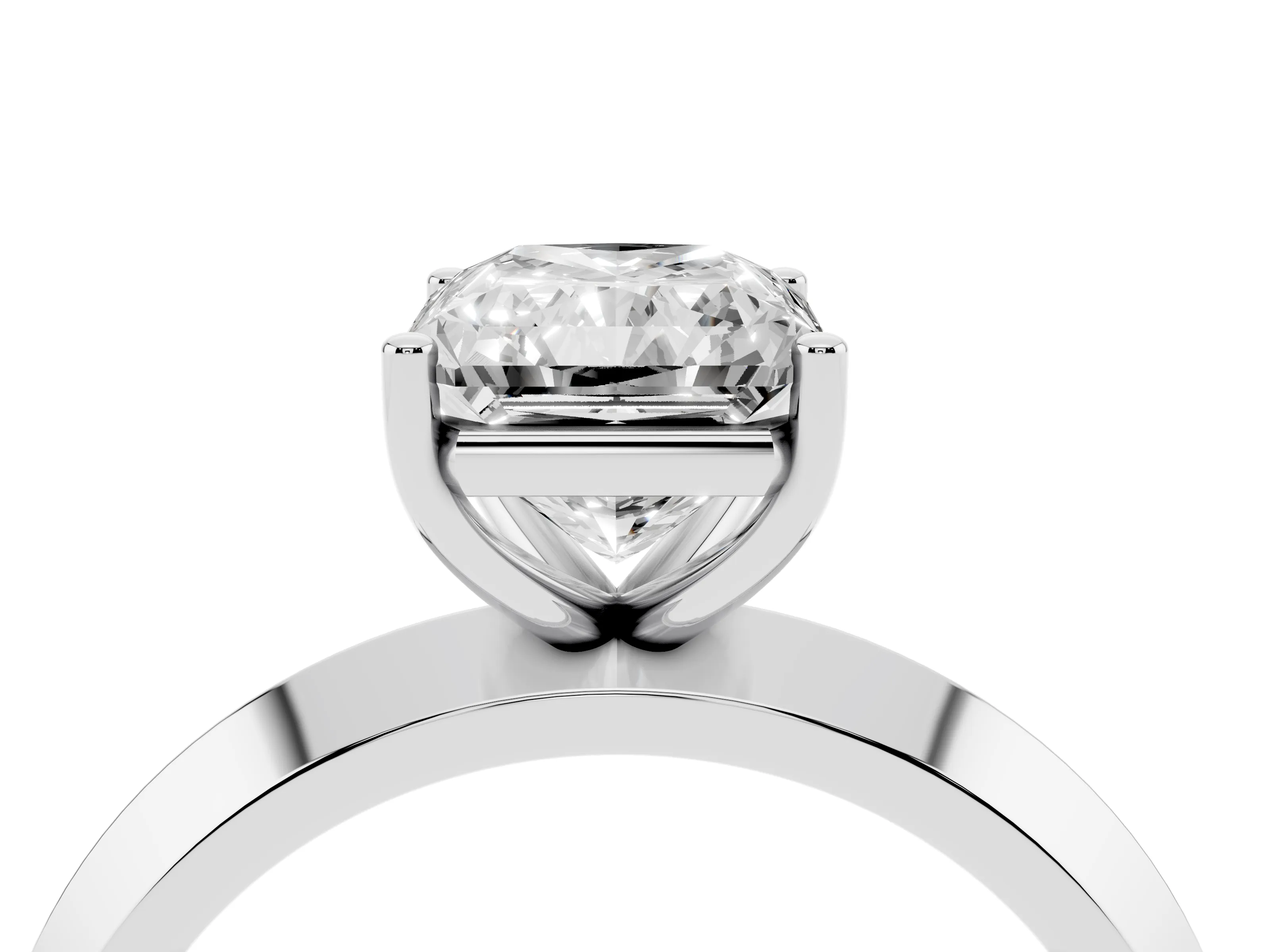 Radiant Cut Diamond Solitaire Engagement Ring Set in White gold with Flat Band and Prong Setting