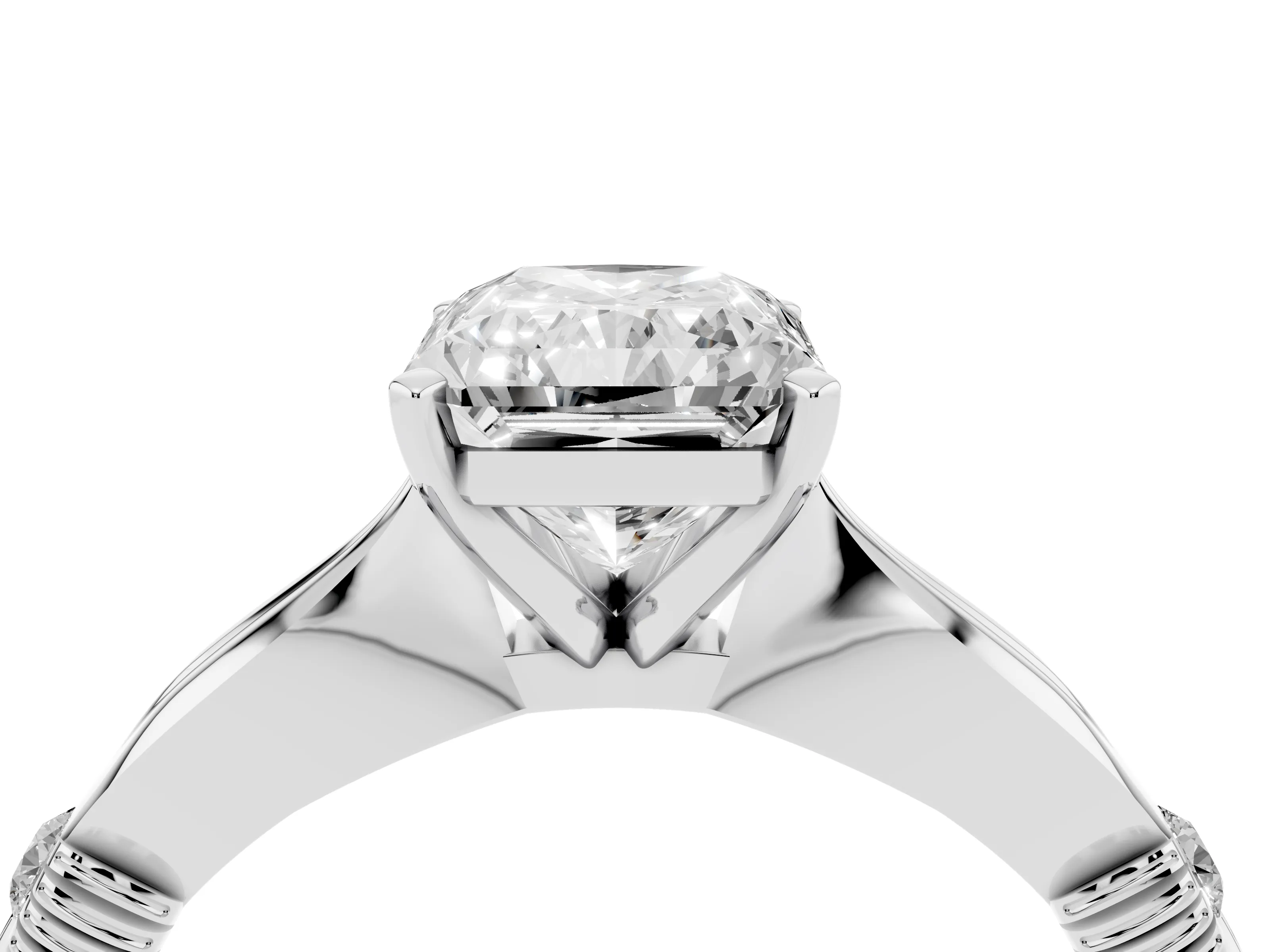 Radiant Cut Diamond Solitaire Twisted Band Ring Set in Platinum with Accent Stones and Prong Setting