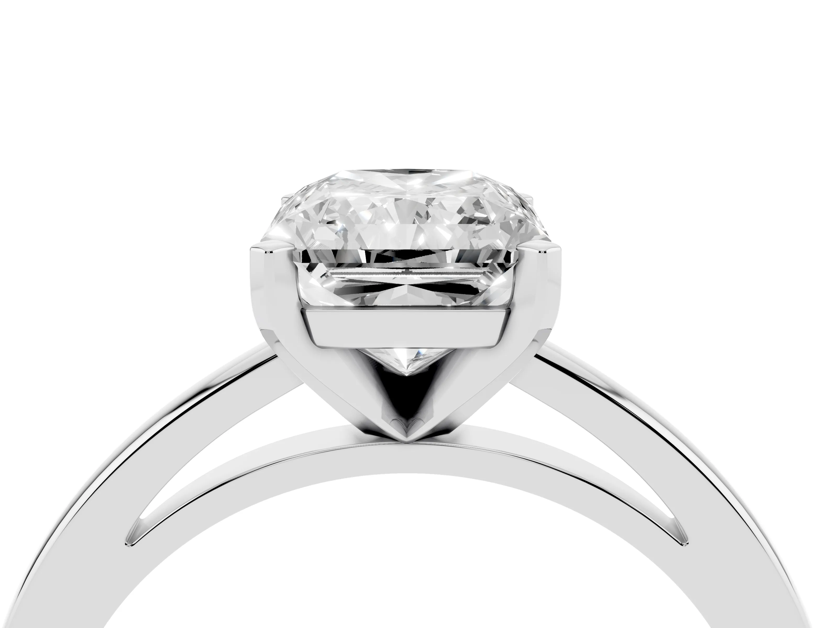 Radiant Cut Diamond Solitaire Engagement Ring Set in White gold with Prong Setting on a Classic Band