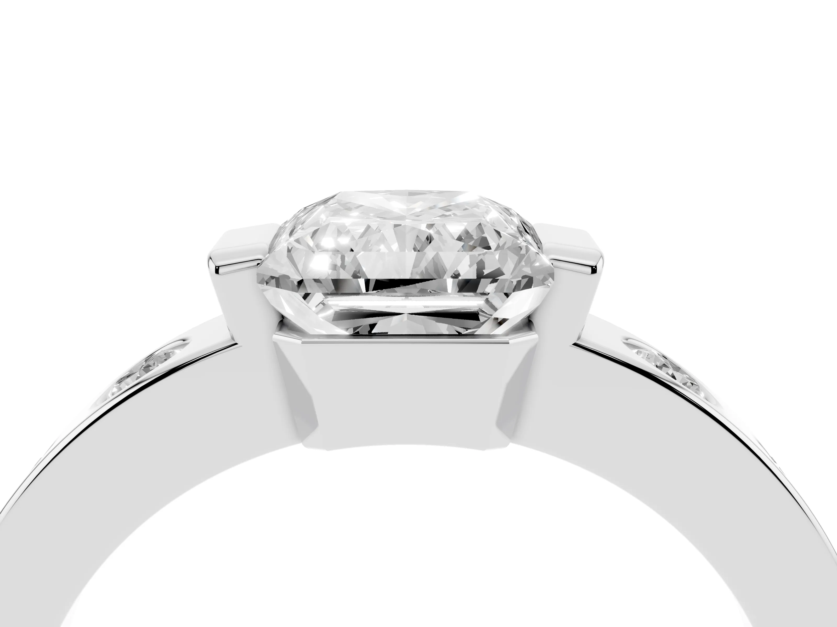 Radiant Cut Diamond Channel-Set Band Ring Set in White gold with Bezel Prong Setting