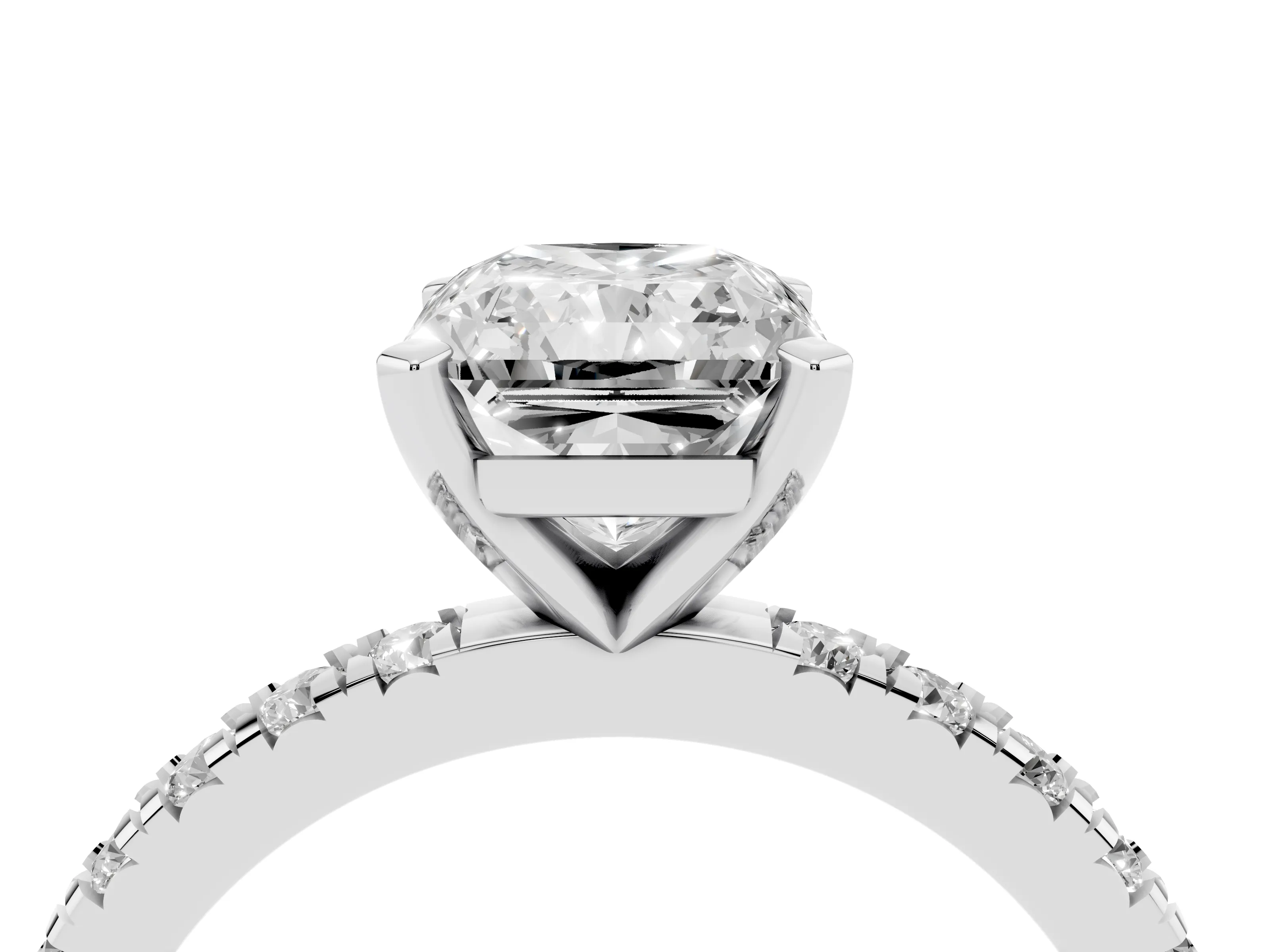 Radiant Cut Diamond Pavé Band Solitaire Set in Silver with Prong Setting