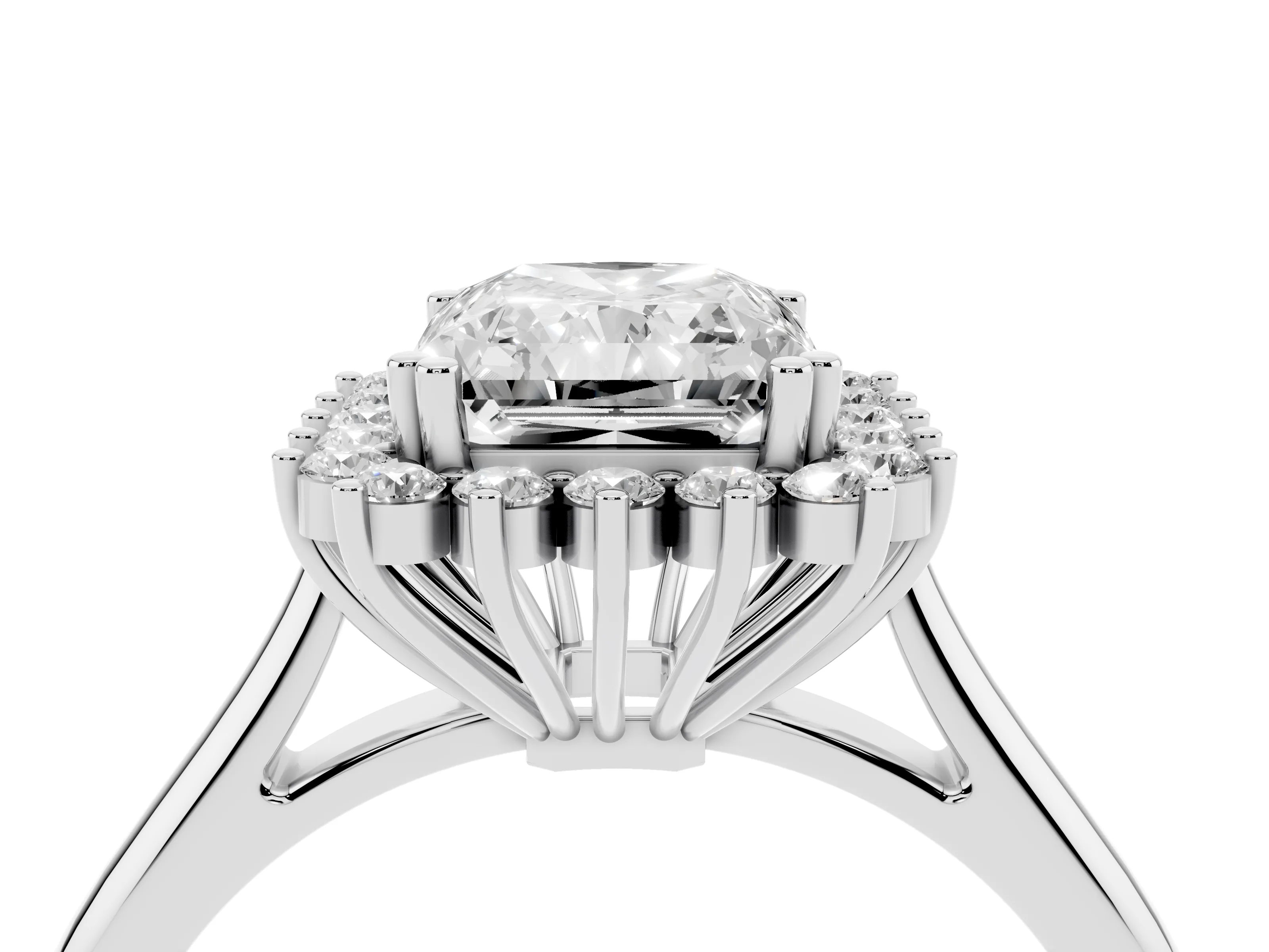 Radiant Cut Diamond Halo Ring Set in Silver with Plain Solitaire Band and Prong Setting