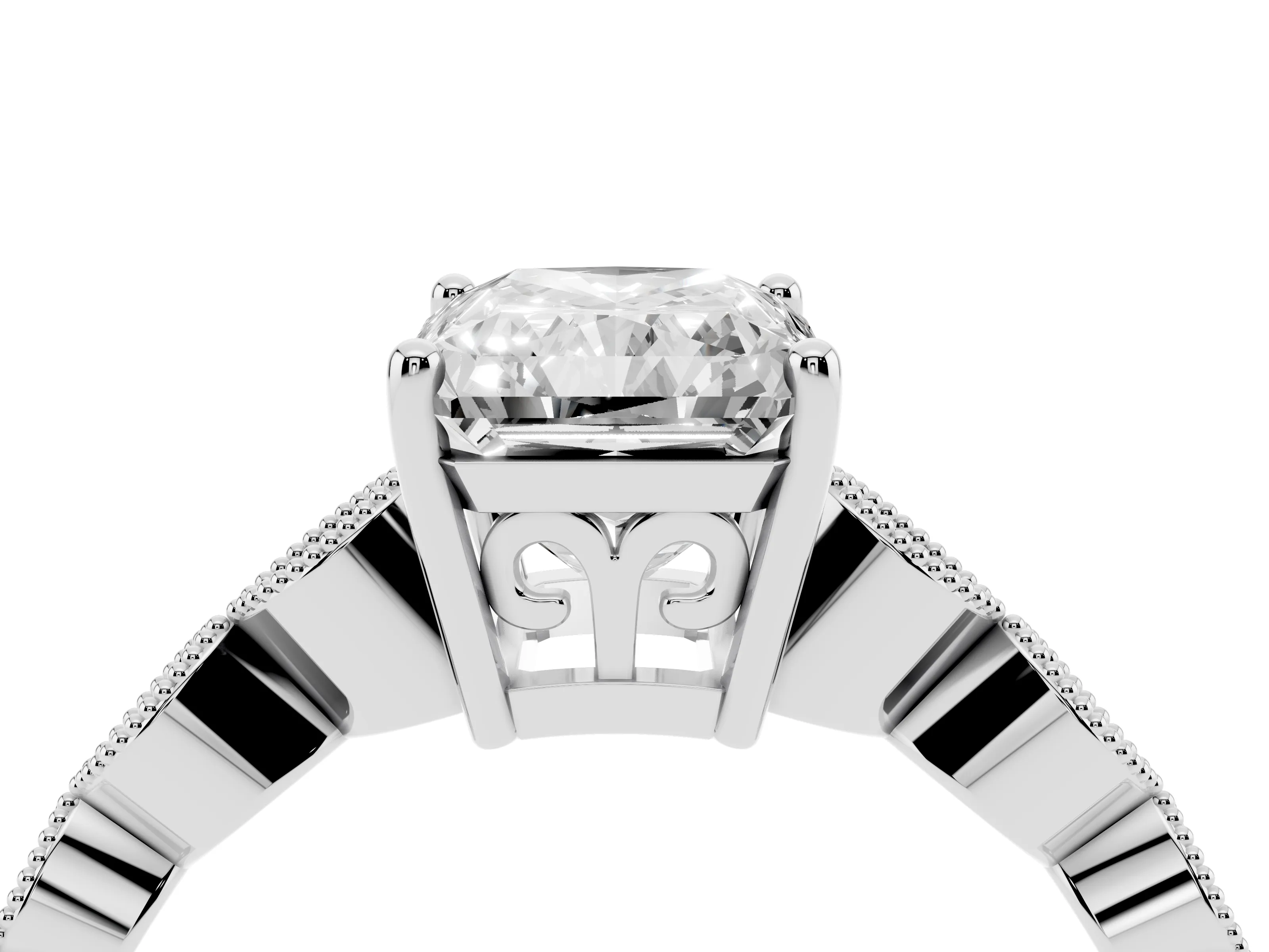 Radiant Cut Diamond Solitaire Ring Set in Silver with Infinity Twist Pavé Band