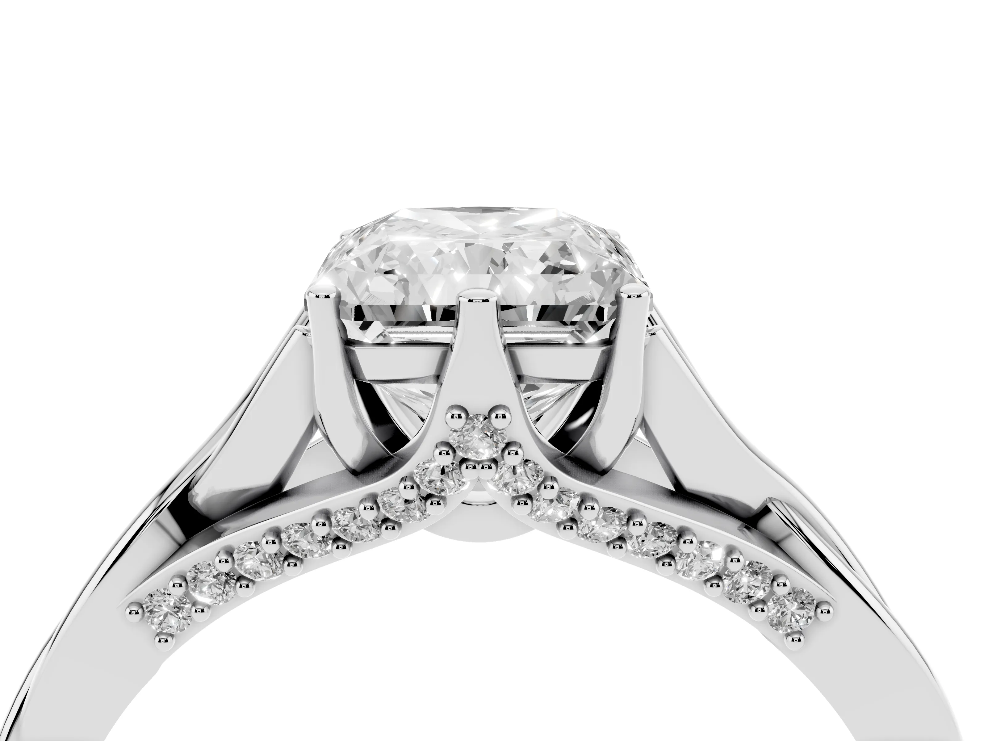 Radiant Cut Diamond Intertwined Twist Band Solitaire Ring Set in White gold with Prong Setting