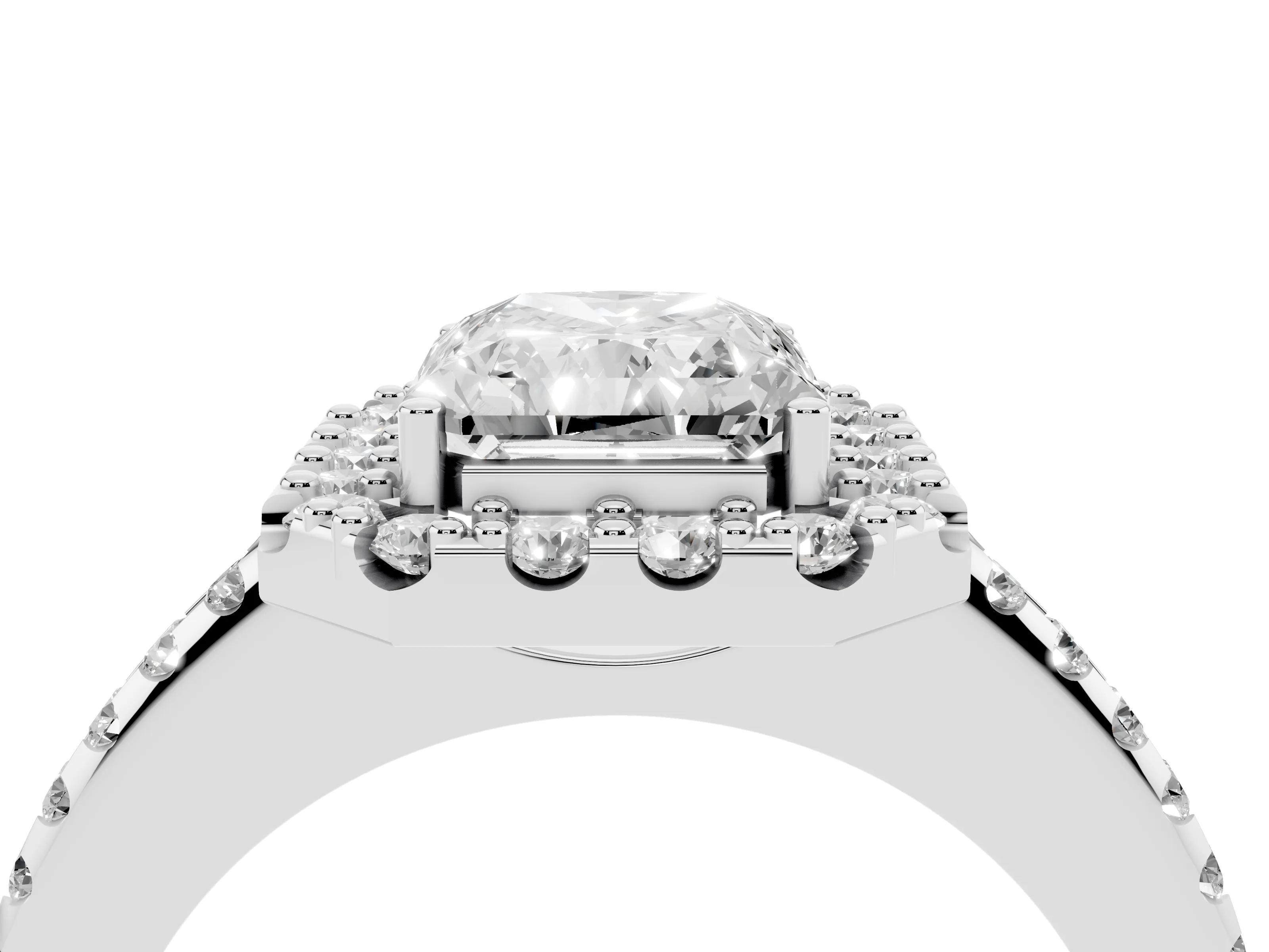 Radiant Cut Diamond Pavé Halo Ring Set in Silver with Prong Setting