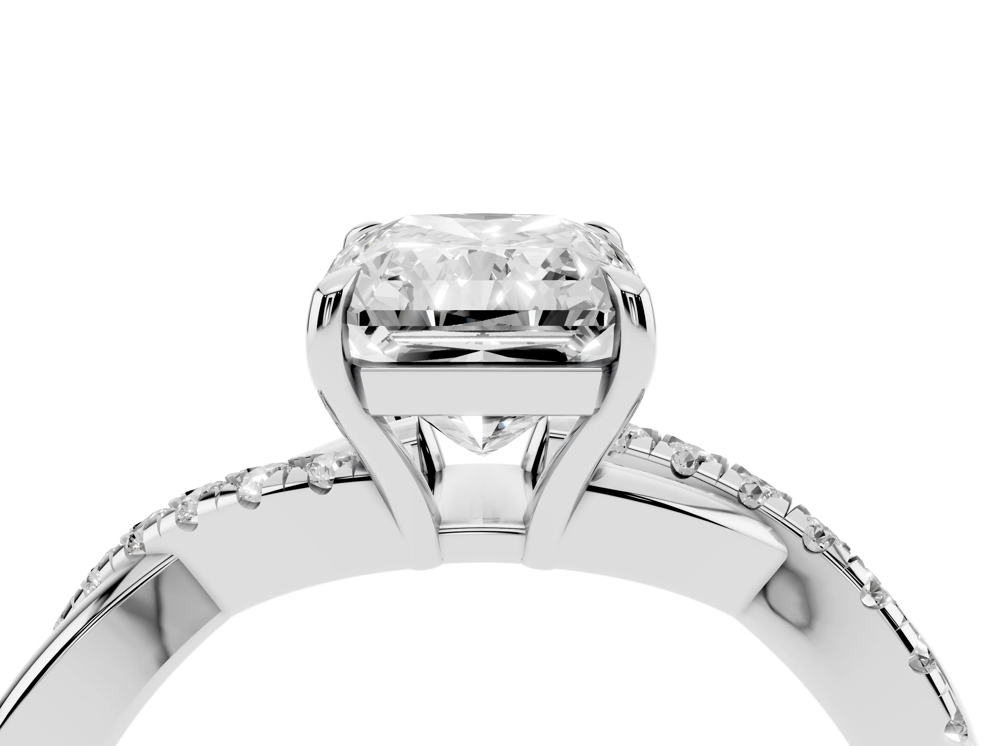 Radiant Cut Diamond Twisted Pavé Band Ring Set in Silver with Prong Setting
