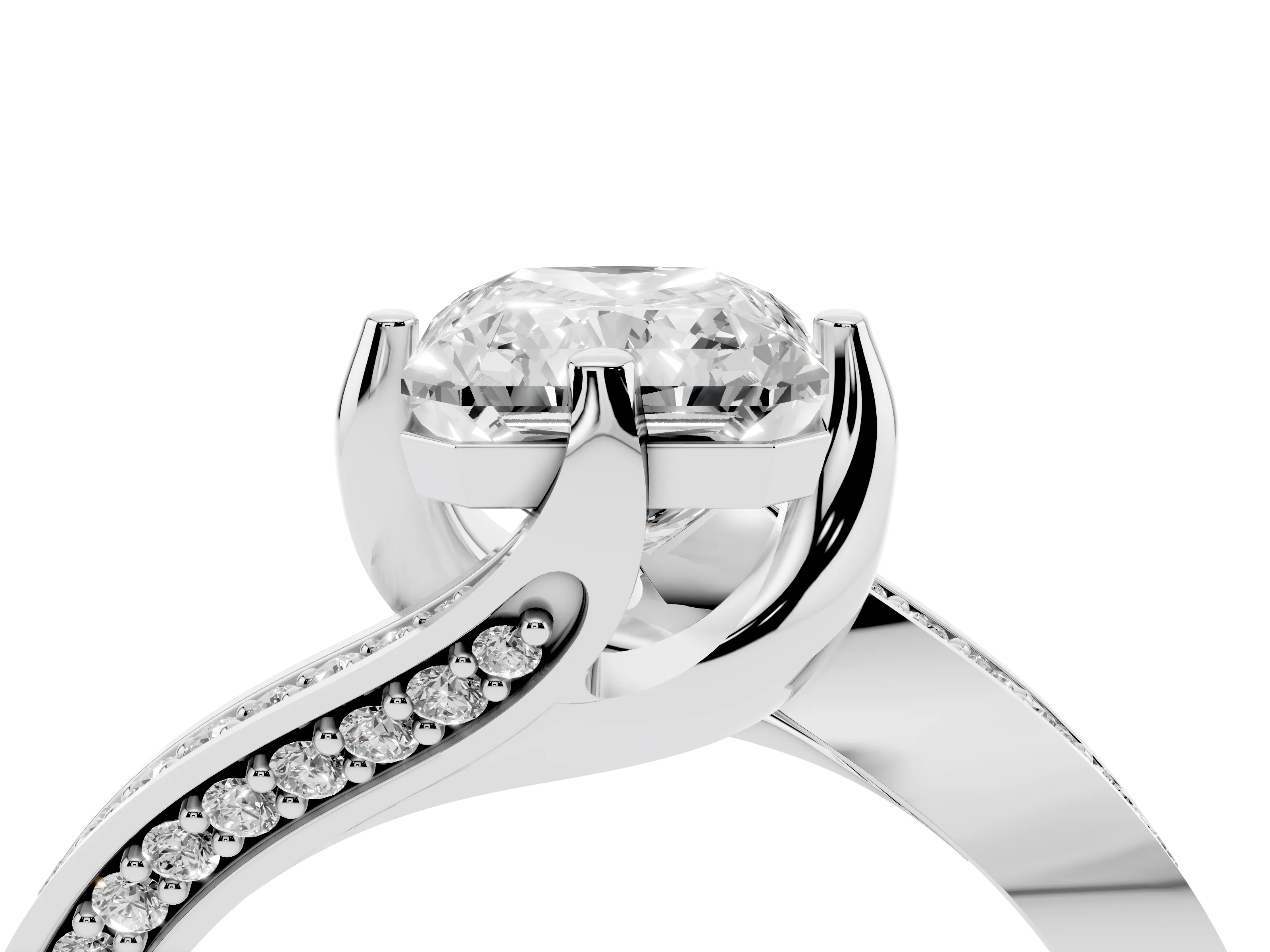 Radiant Cut Diamond Solitaire Ring Set in Platinum with Intertwined Pavé Twist Band