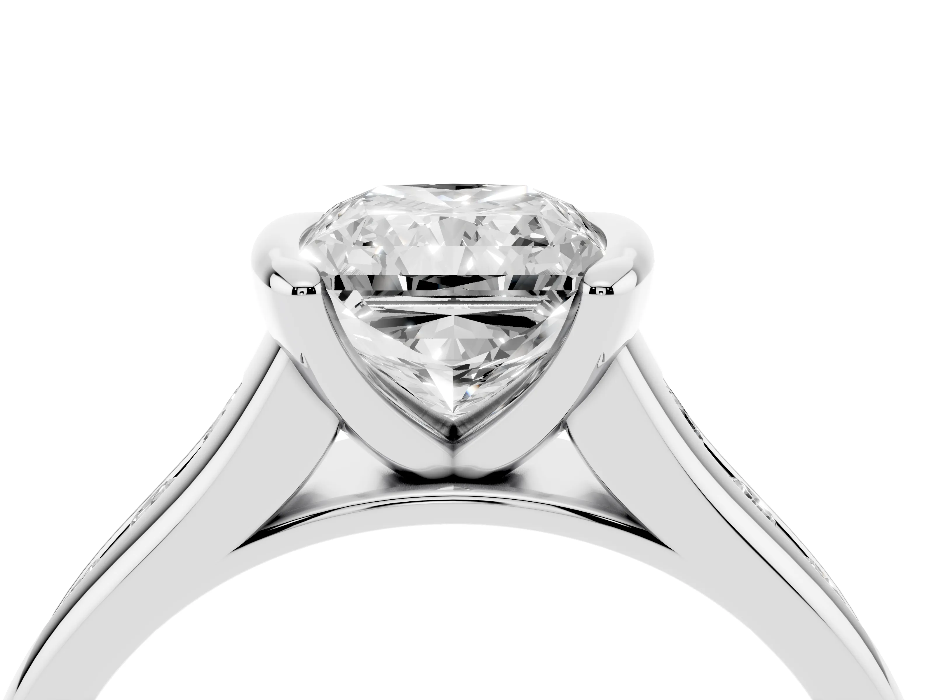 Radiant Cut Diamond Bezel-Set Solitaire Ring Set in White gold with Channel-Set Band
