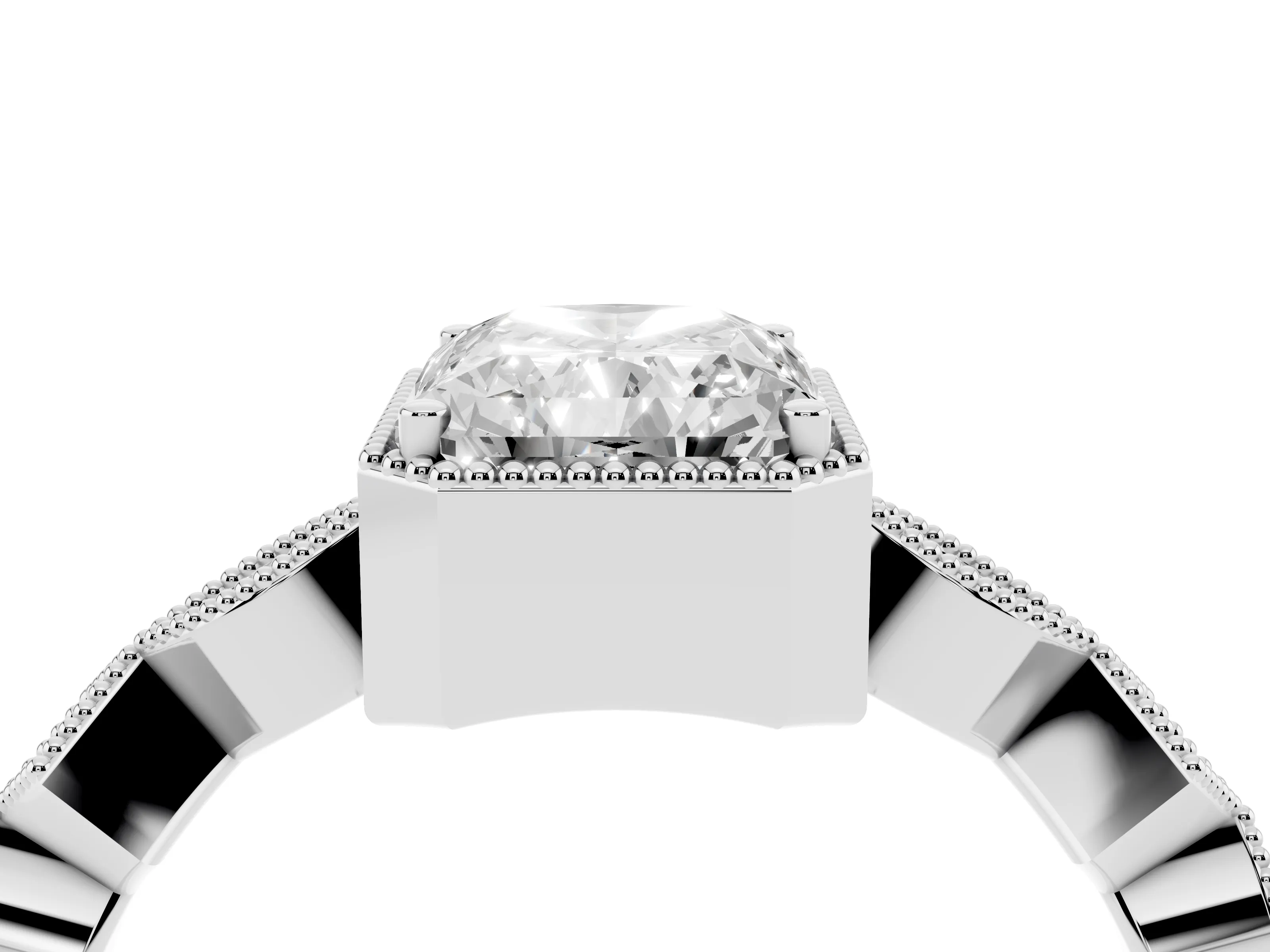 Radiant Cut Diamond Milgrain Marquise Twist Band Ring Set in Silver with Prong Setting