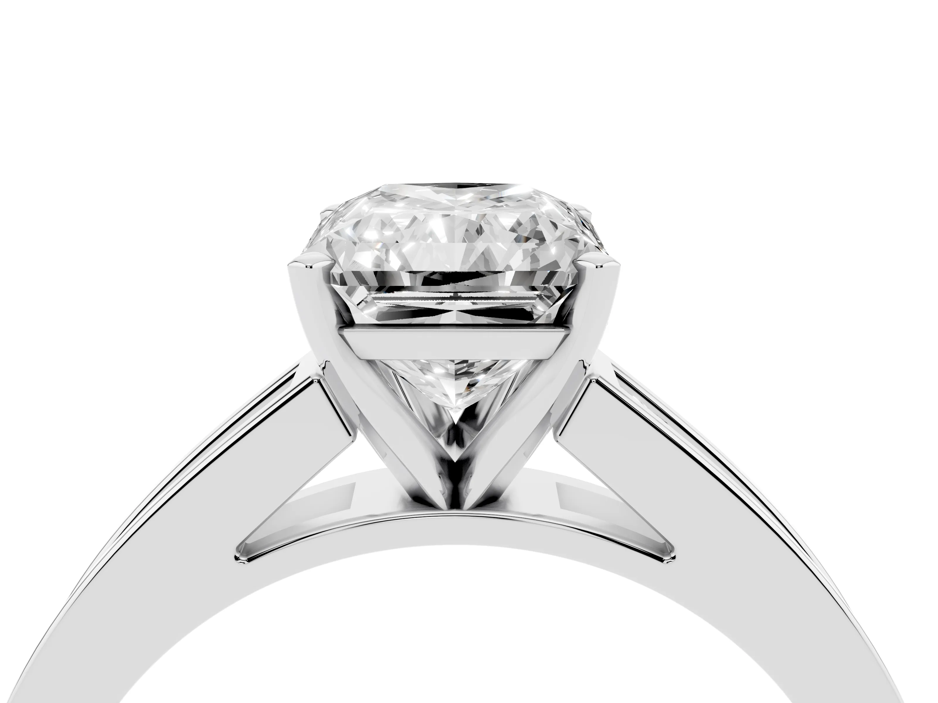 Radiant Cut Diamond Solitaire Ring Set in White gold with Channel-Set Band and Prong Setting