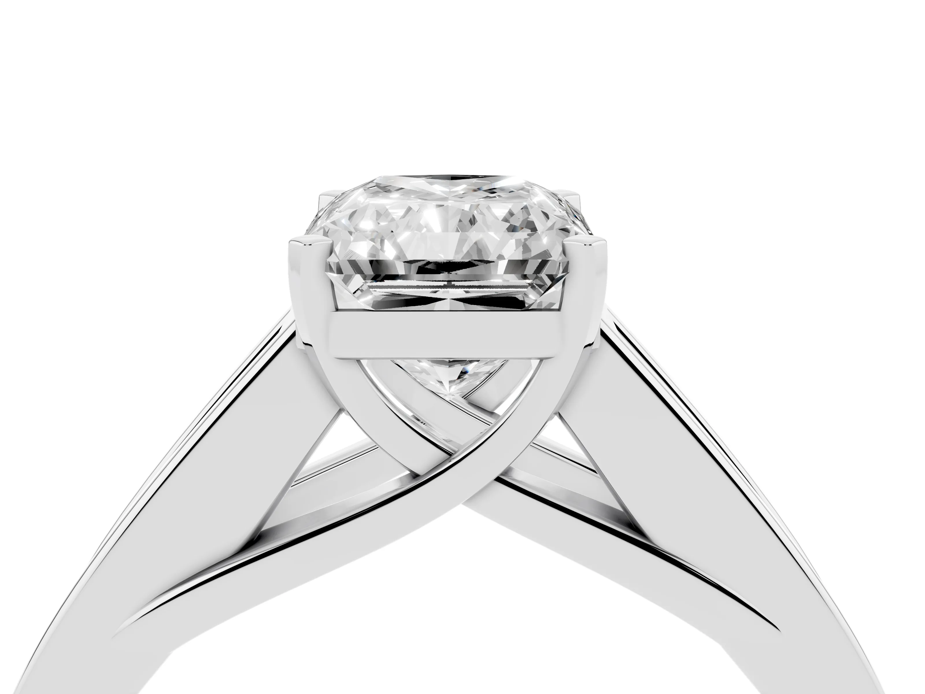 Radiant Cut Diamond Solitaire Ring Set in Silver with Channel-Set Accent Stones and Prong Setting