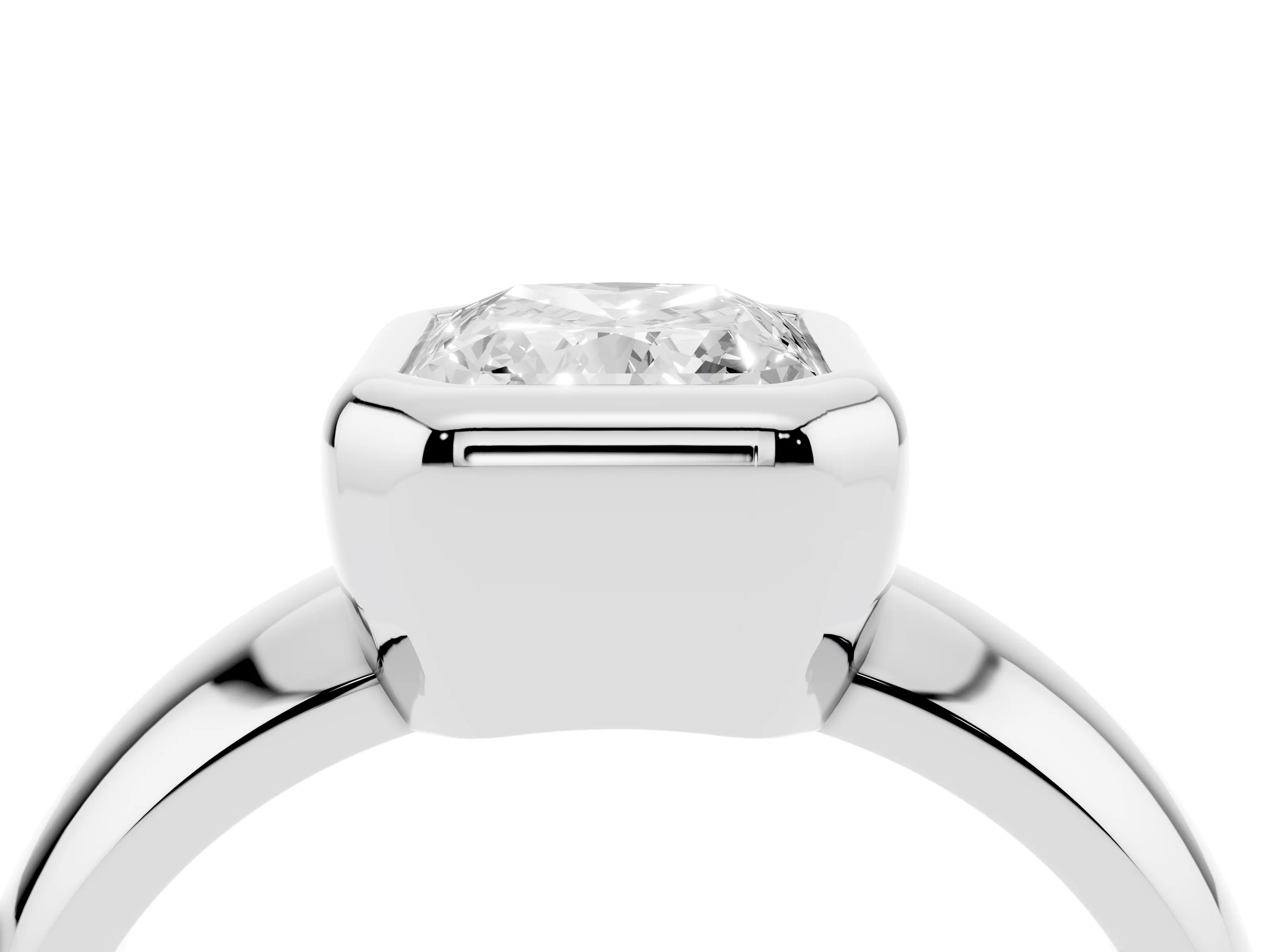 Bezel Set Radiant Cut Diamond Solitaire Ring Set in Silver with Wide Band