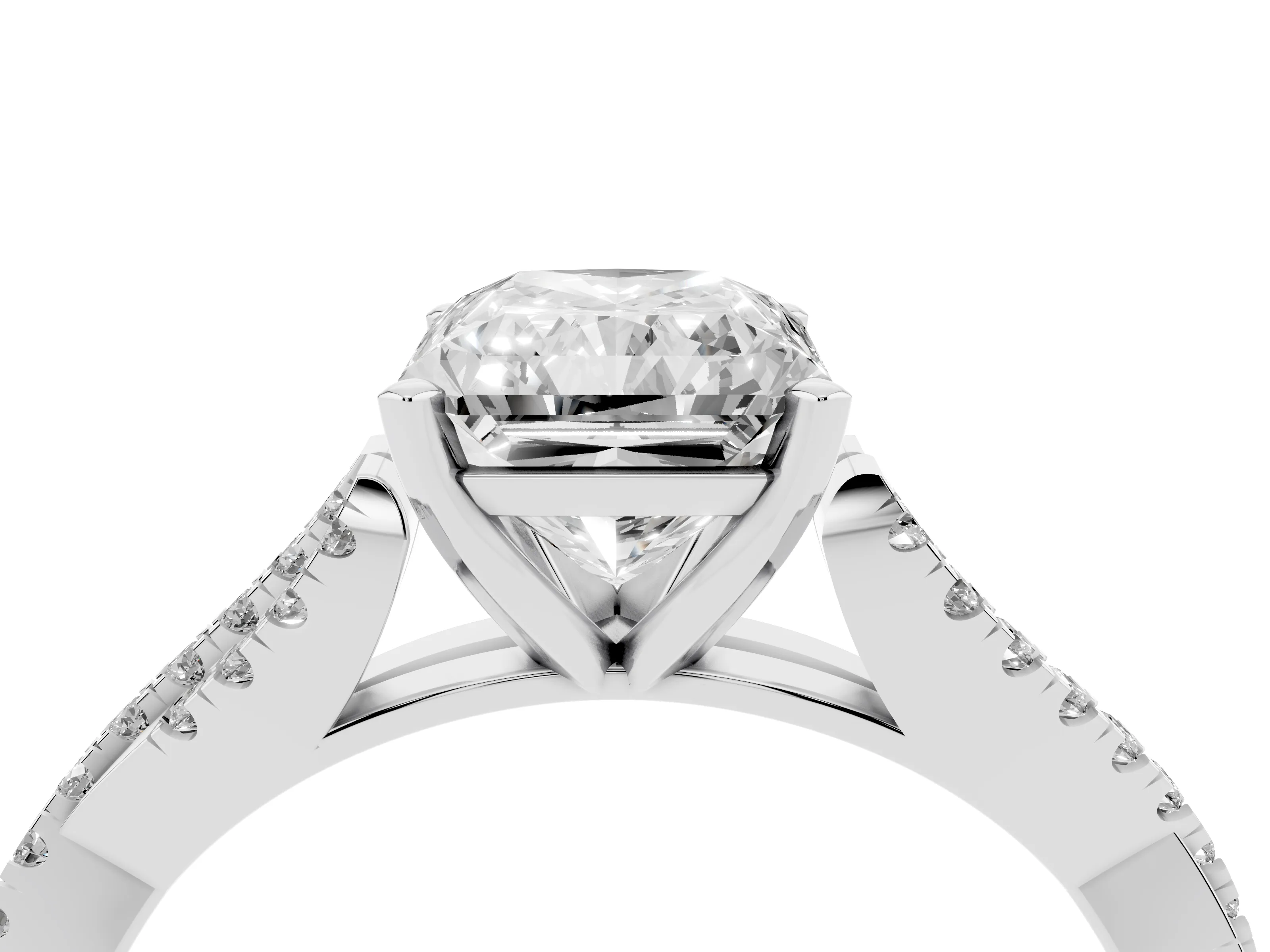 Radiant Cut Diamond Solitaire Engagement Ring Set in Platinum with Twisted Pavé Band and Prong Setting