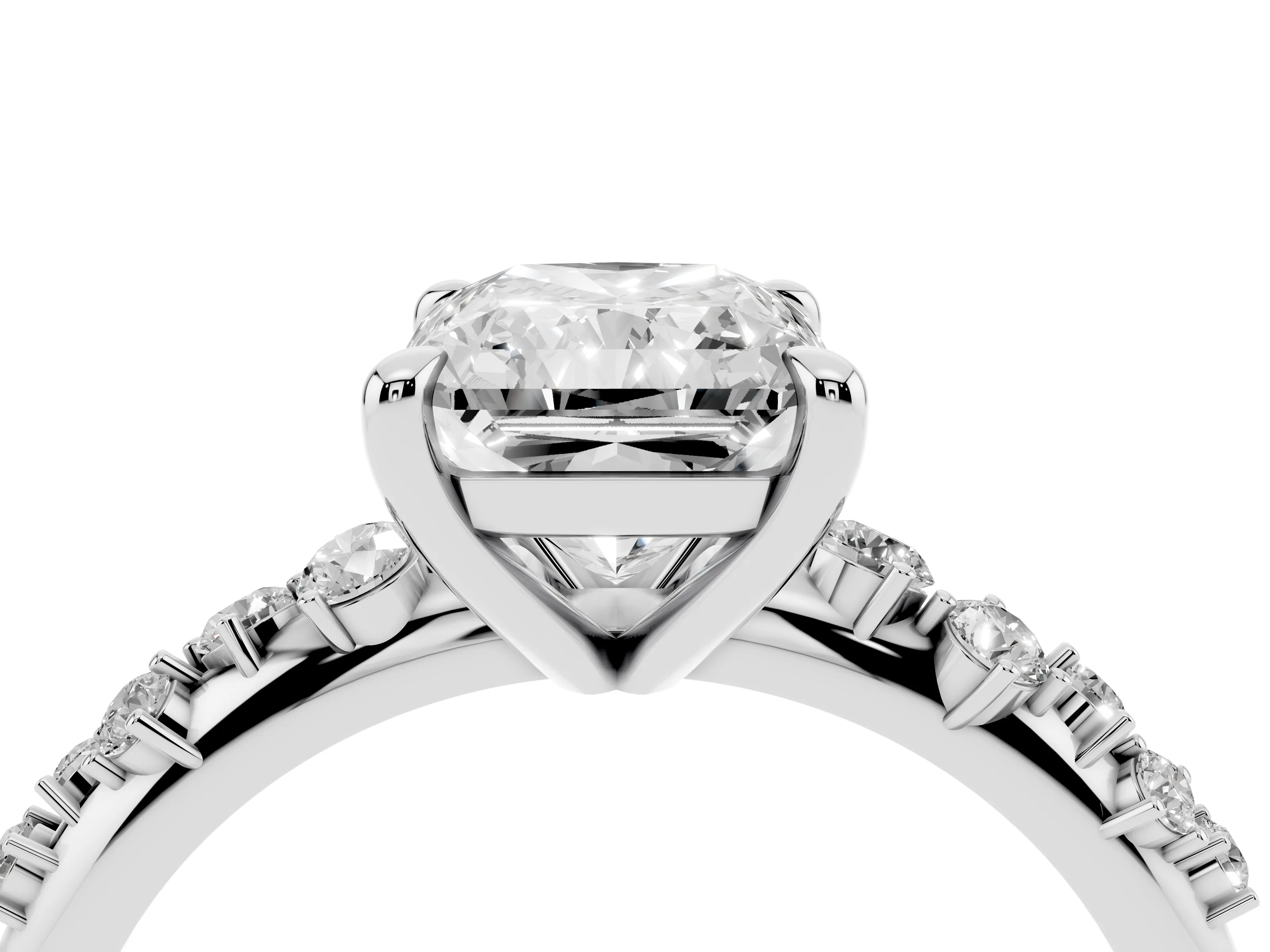 Radiant Cut Diamond Solitaire Vine Band Ring Set in Platinum with Round Accents and Prong Setting