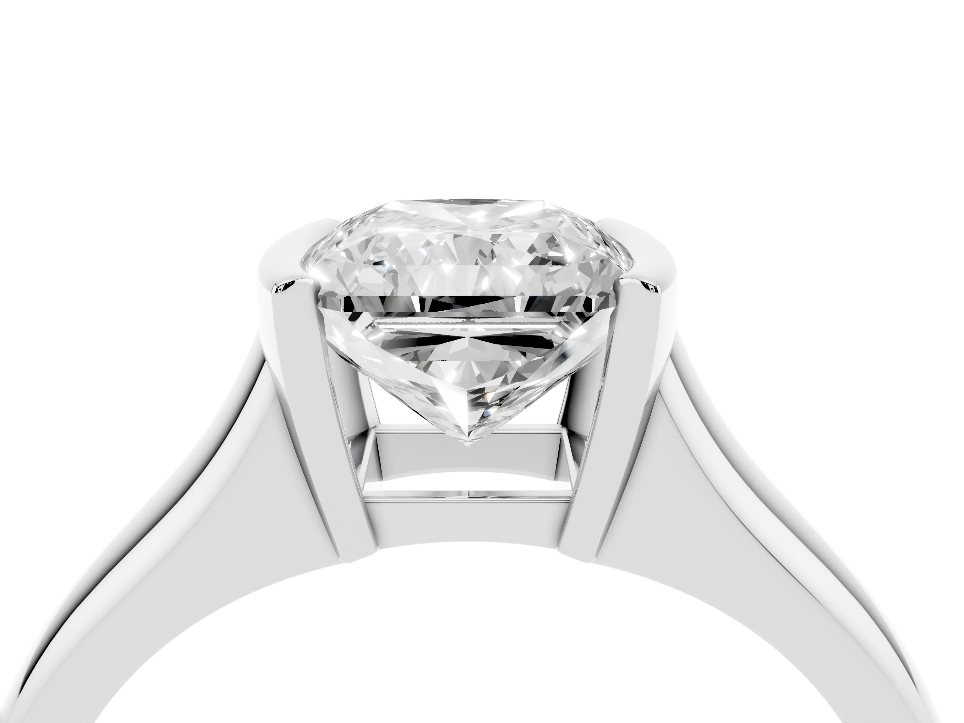 Radiant Cut Diamond Solitaire Tension Set Ring Set in Silver with Split Shank Band