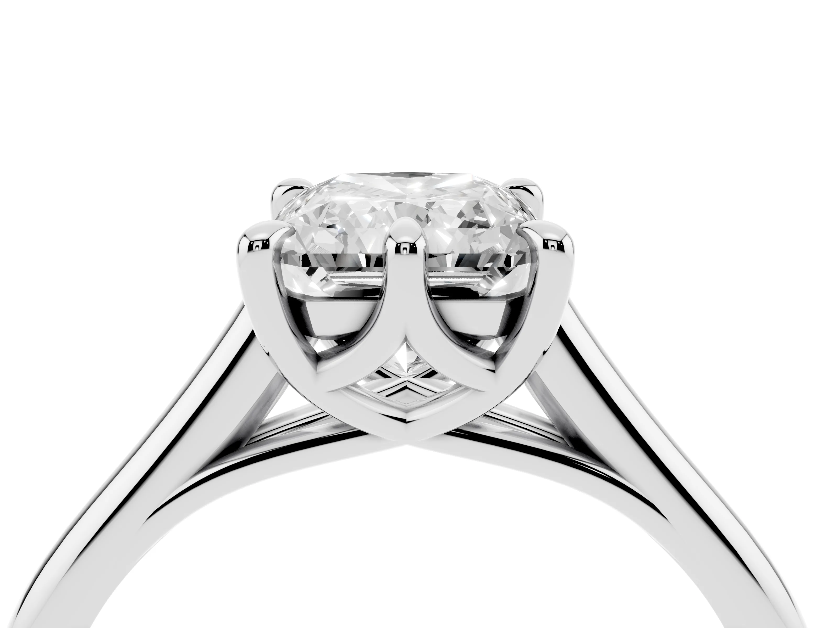 Radiant Cut Diamond Solitaire Engagement Ring Set in Silver with Prong Setting and Plain Classic Band