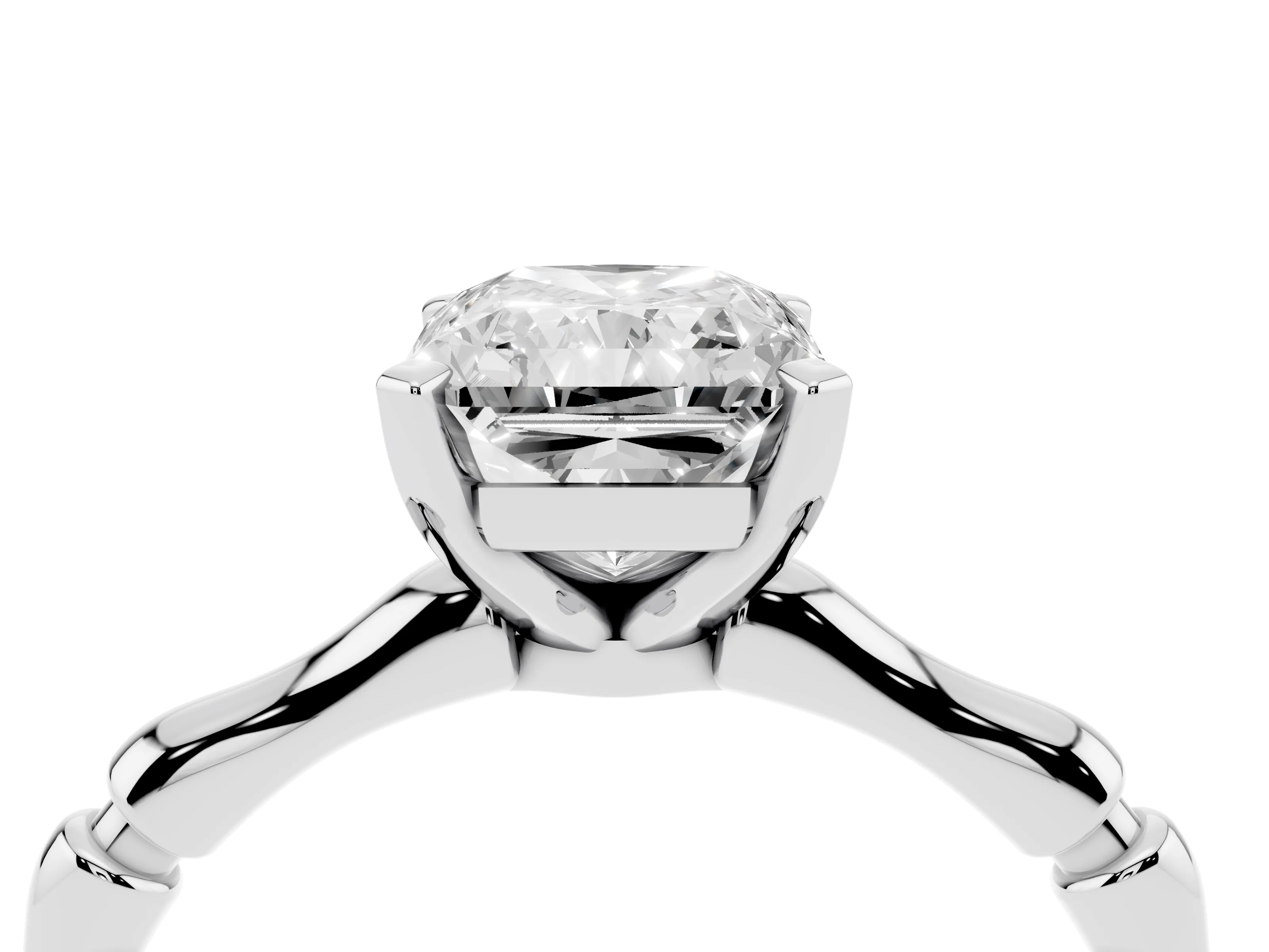 Radiant Cut Diamond Solitaire Ring Set in Platinum with Bamboo Band and Prong Setting