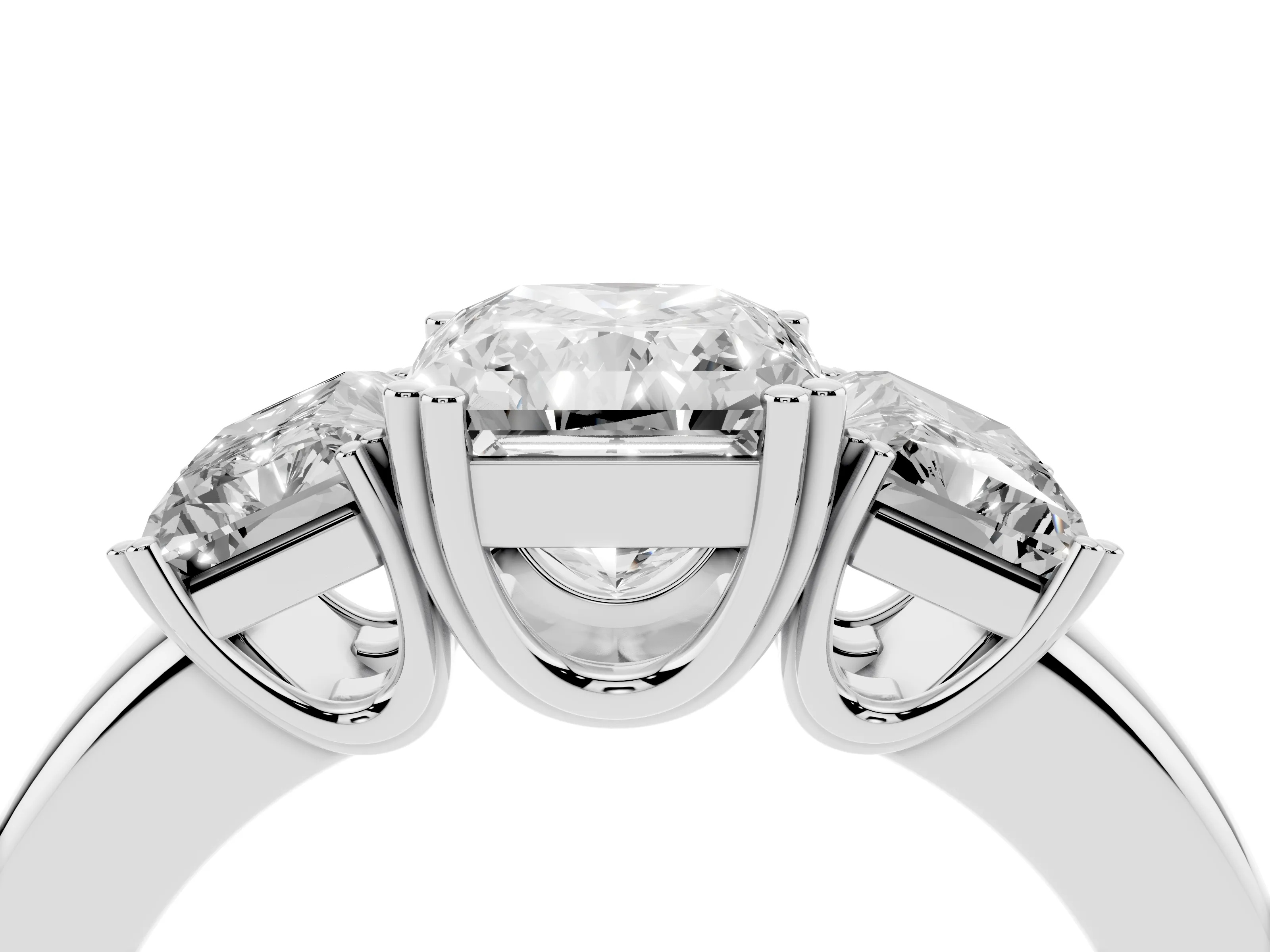 Radiant Cut Diamond Three-Stone Ring Set in White gold with Polished Channel-Set Band