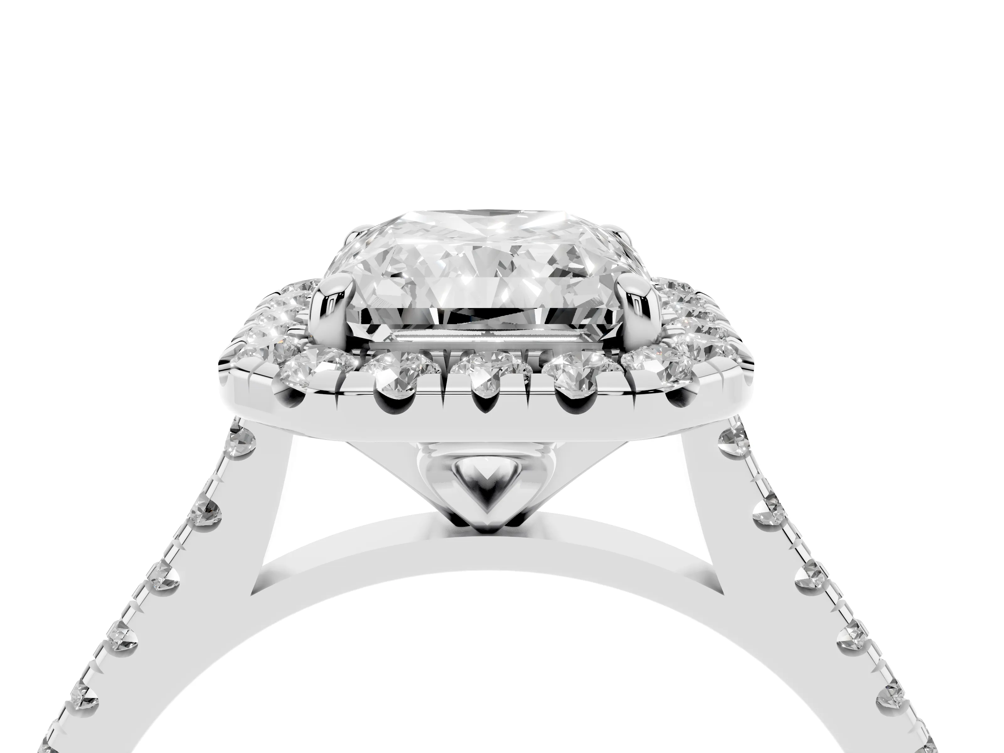 Radiant Cut Diamond Cushion Halo Ring Set in Platinum with Pavé Band