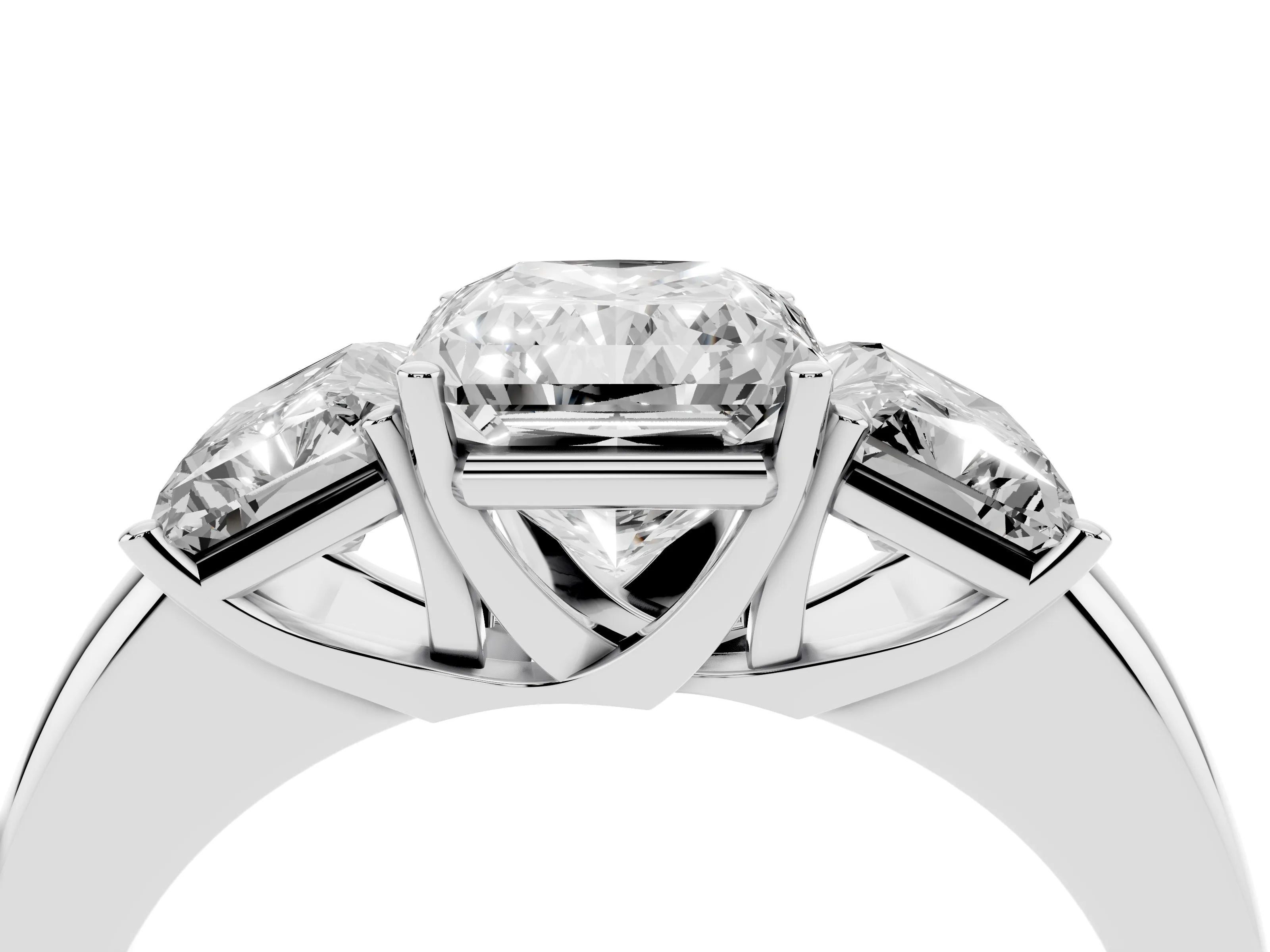 Radiant Cut Diamond Three-Stone Ring Set in Platinum with Bold Center and Classic Band