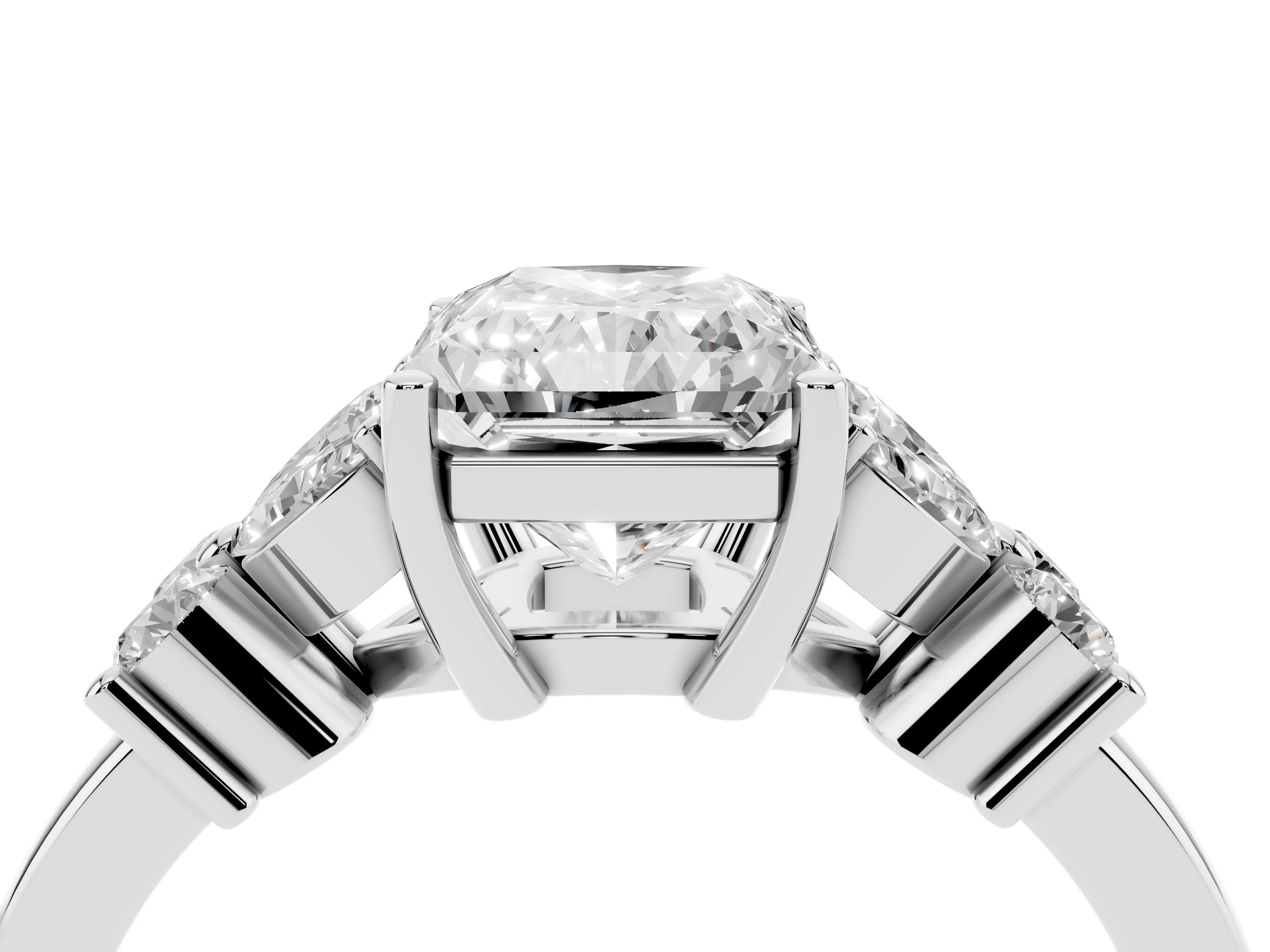Radiant Cut Diamond Floral Cluster Ring Set in White gold with Marquise Petals and Prong Setting