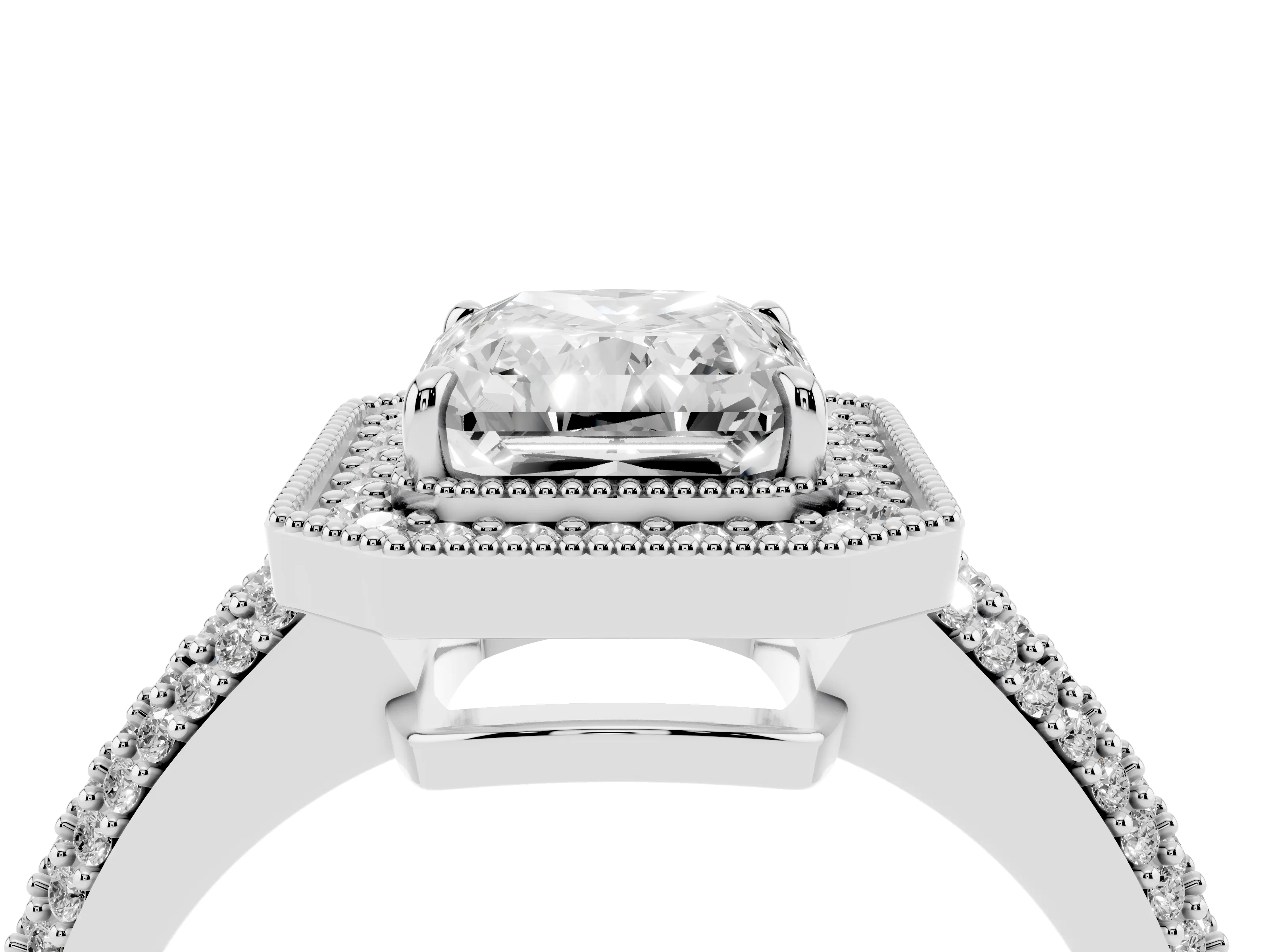 Radiant Cut Diamond Halo Pavé Band Set in Silver with Prong Setting