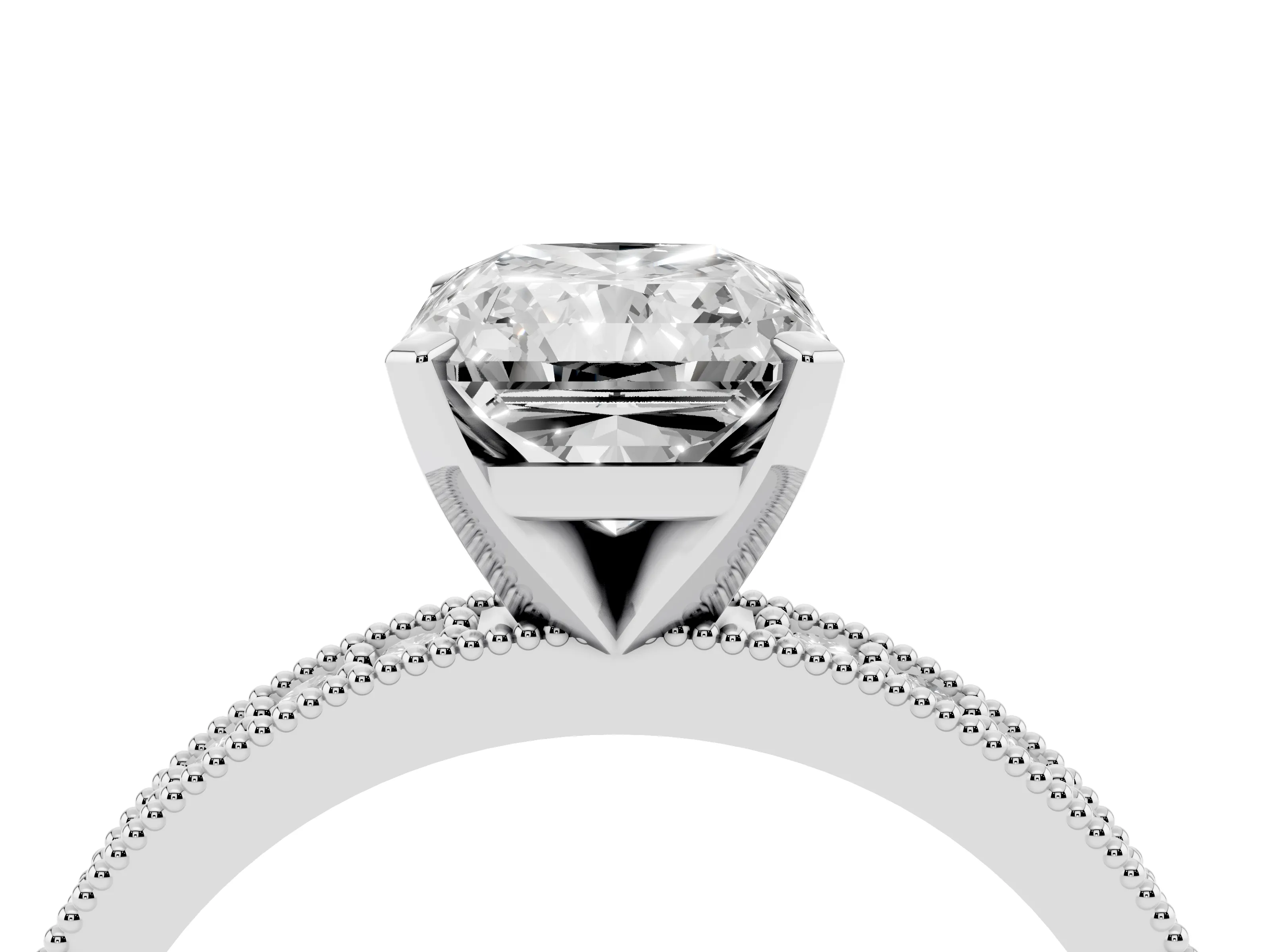 Radiant Cut Diamond Milgrain Pavé Engagement Ring Set in Silver with Prong Setting