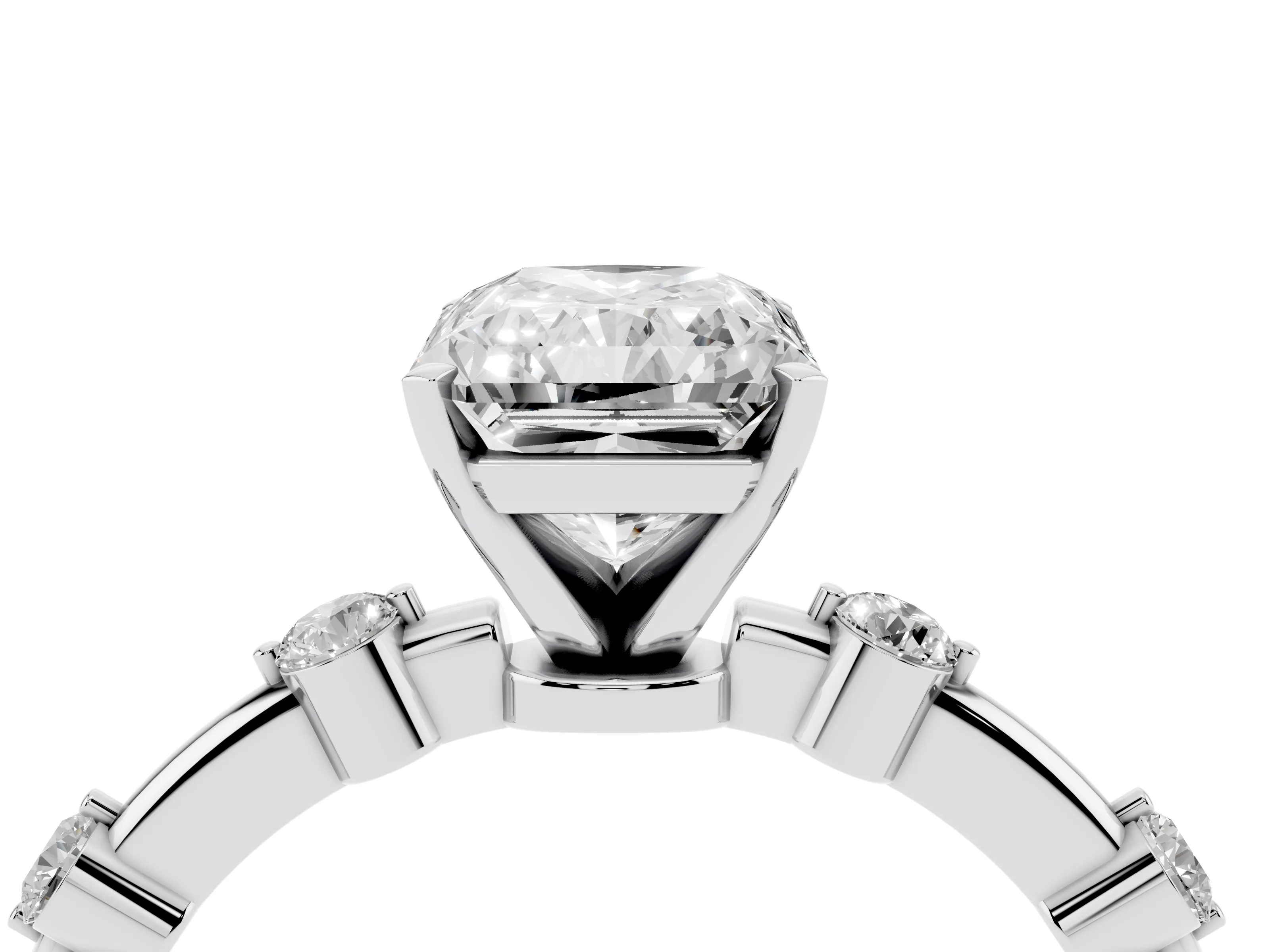 Radiant Cut Diamond Solitaire Ring Set in Silver with Bezel Set Side Stones and Prong Setting