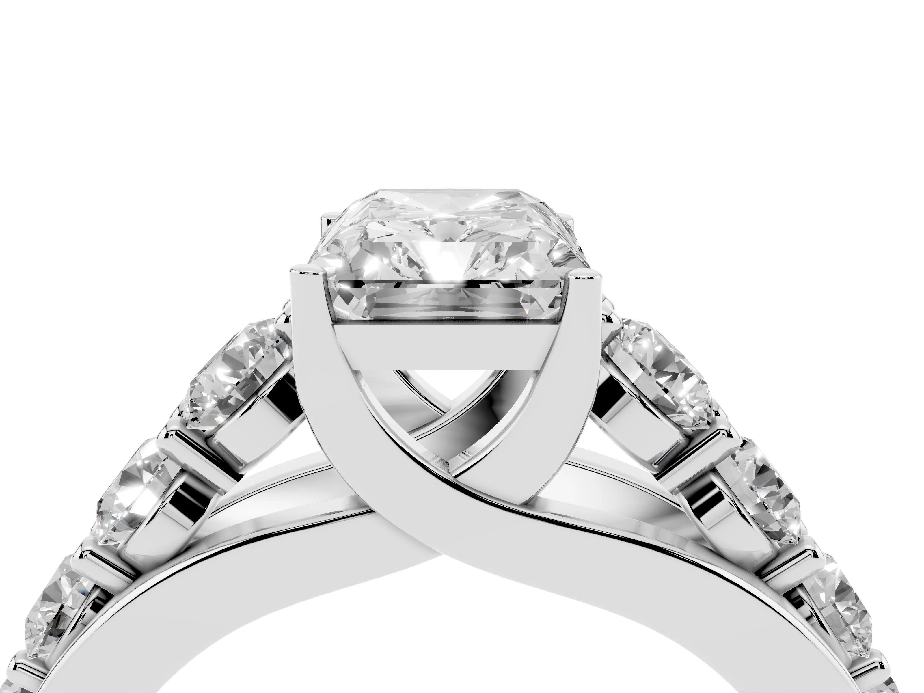 Radiant Cut Diamond Pavé Engagement Ring Set in Platinum with Prong Setting