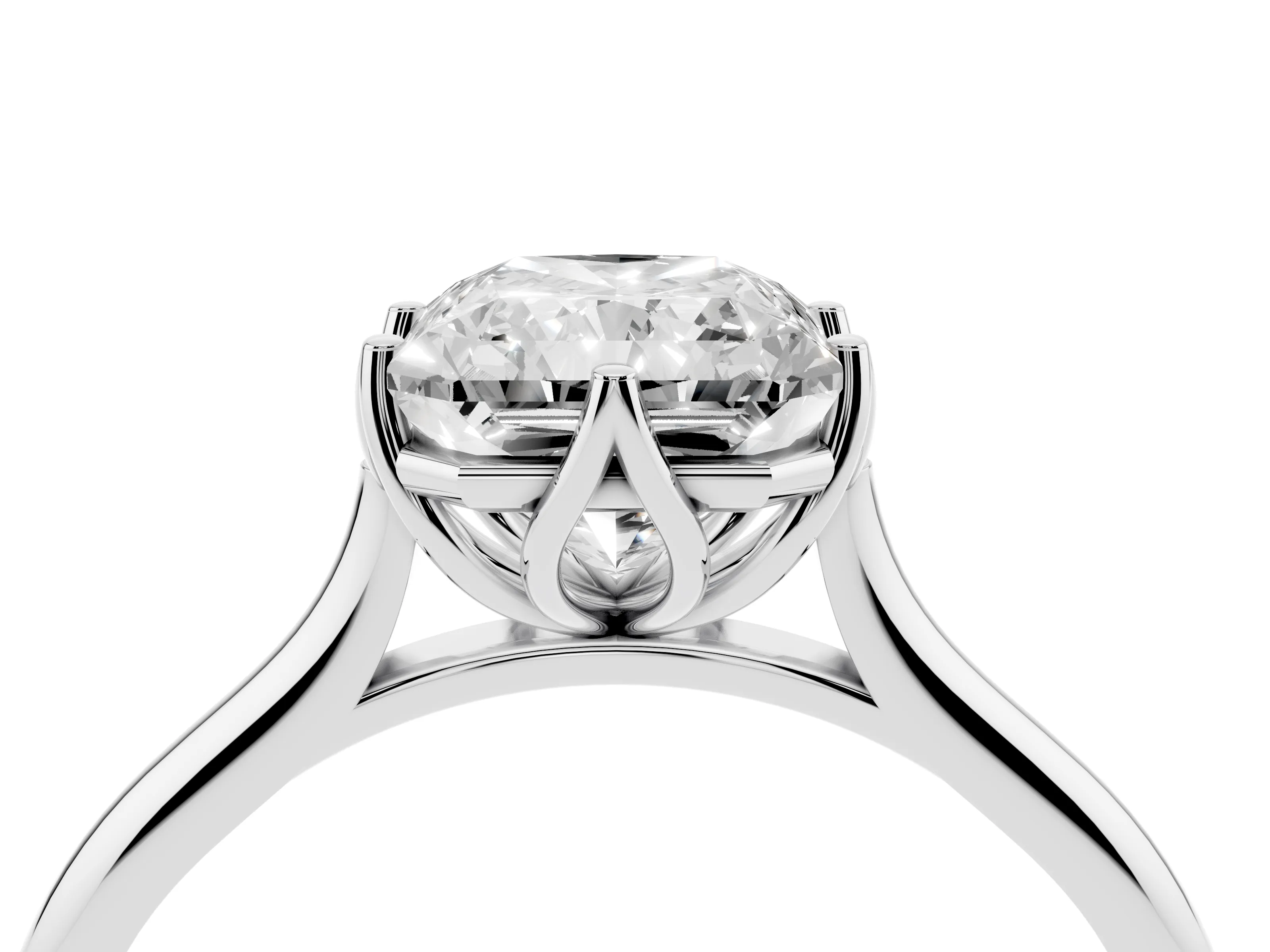 Radiant Cut Diamond Solitaire Cathedral Ring Set in Platinum with Prong Setting