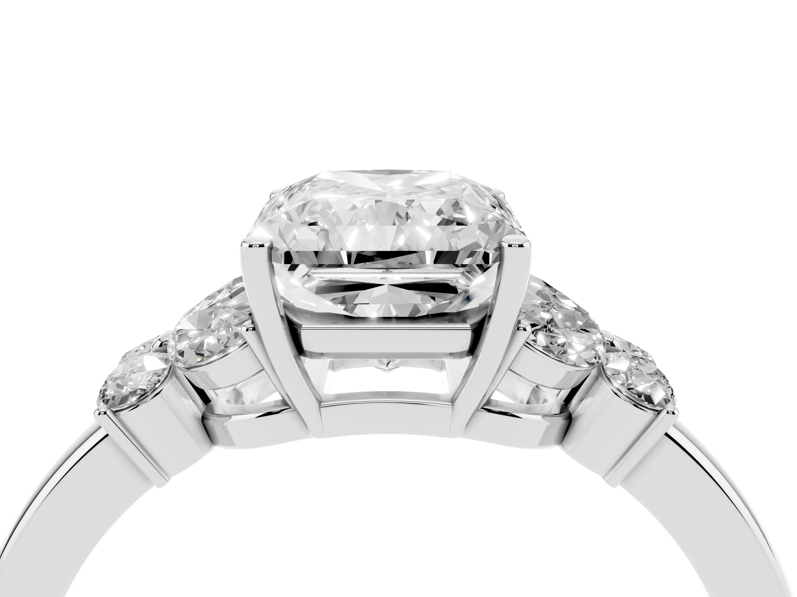 Radiant Cut Diamond Solitaire Floral Ring Set in White gold with Marquise Petals and Prong Setting