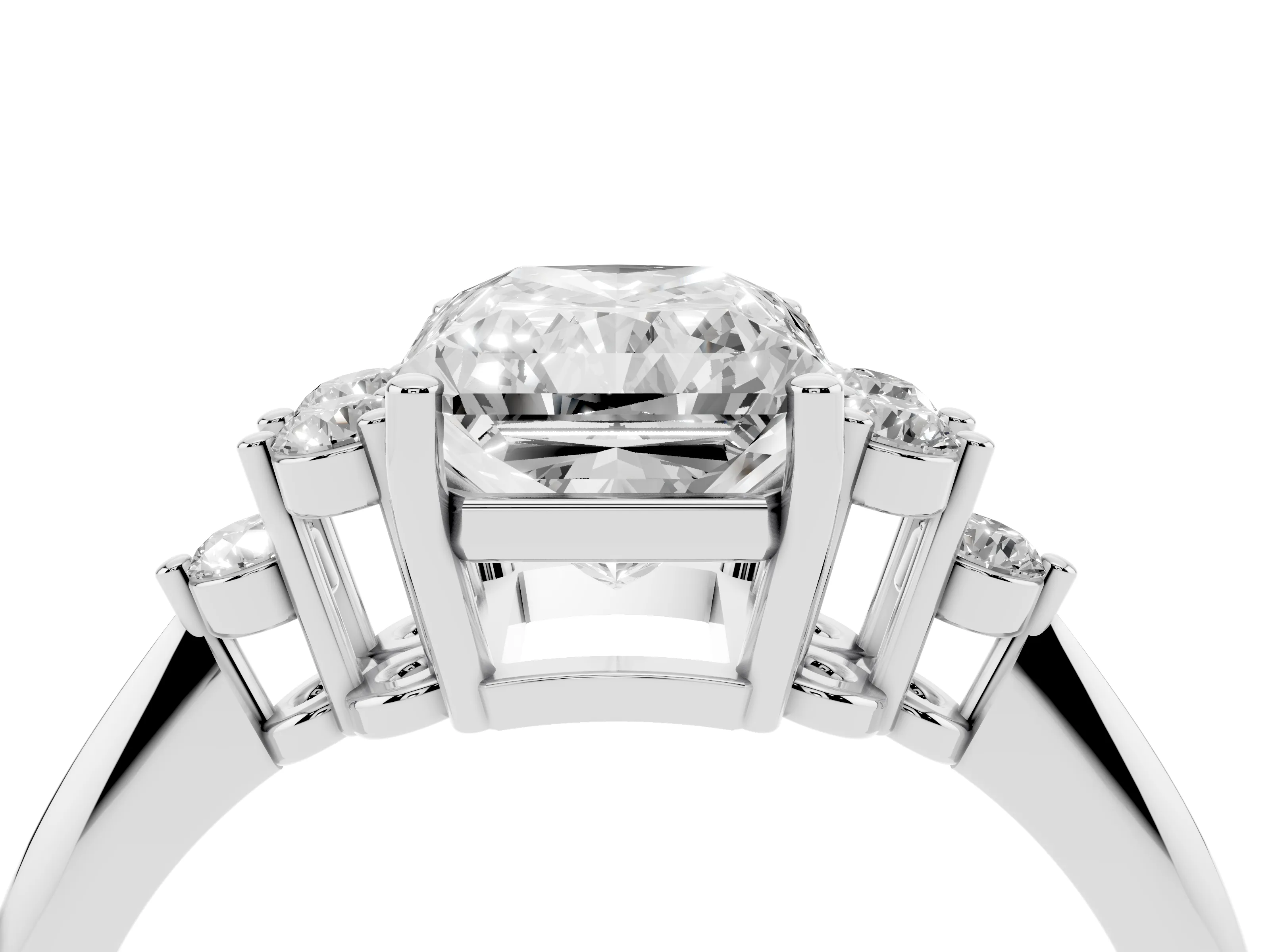 Radiant Cut Diamond Cluster Ring Set in Platinum with Plain Band and Prong Setting