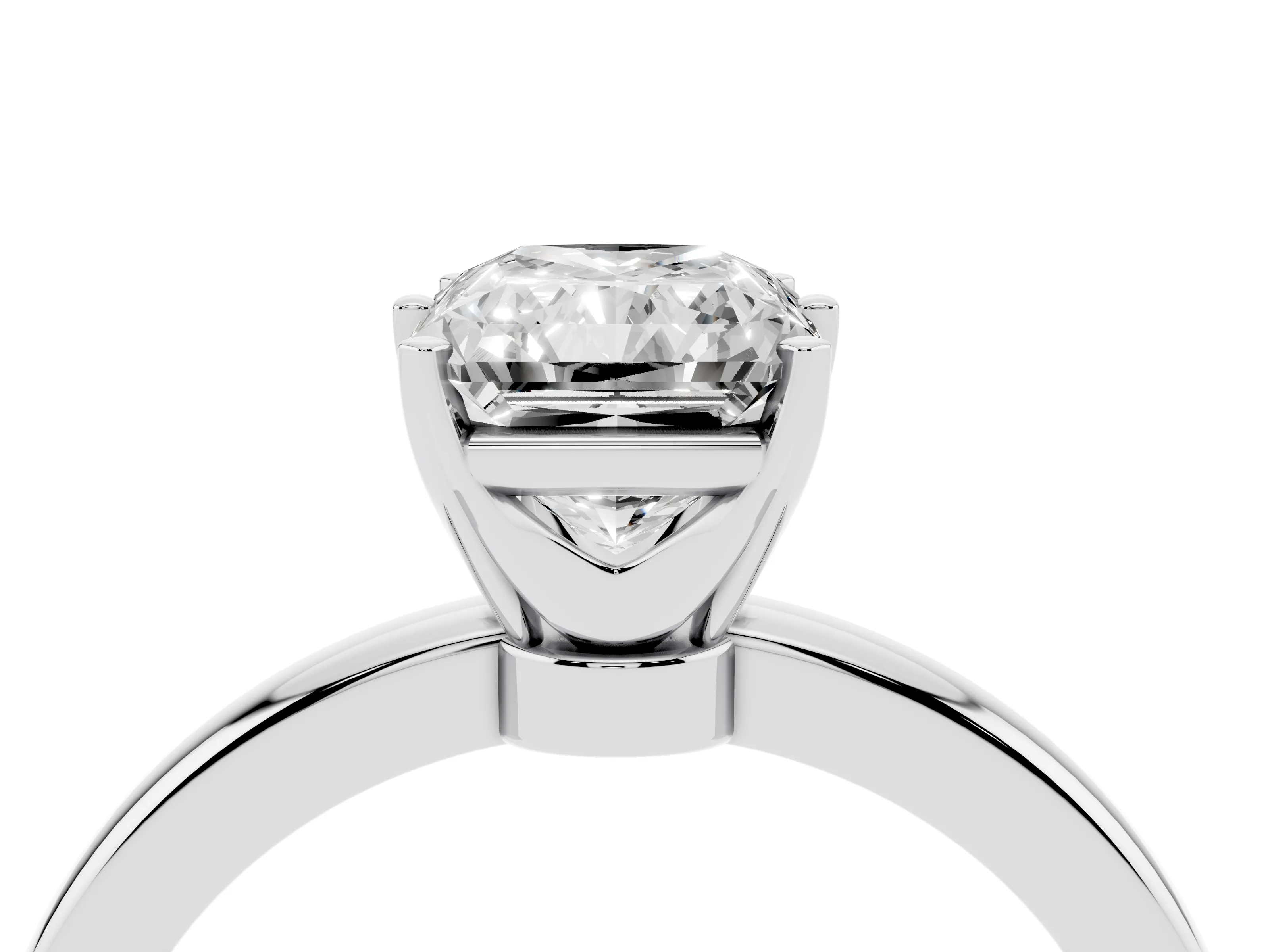 Radiant Cut Diamond Solitaire Ring Set in Silver with Raised Prong Setting on a Classic Band