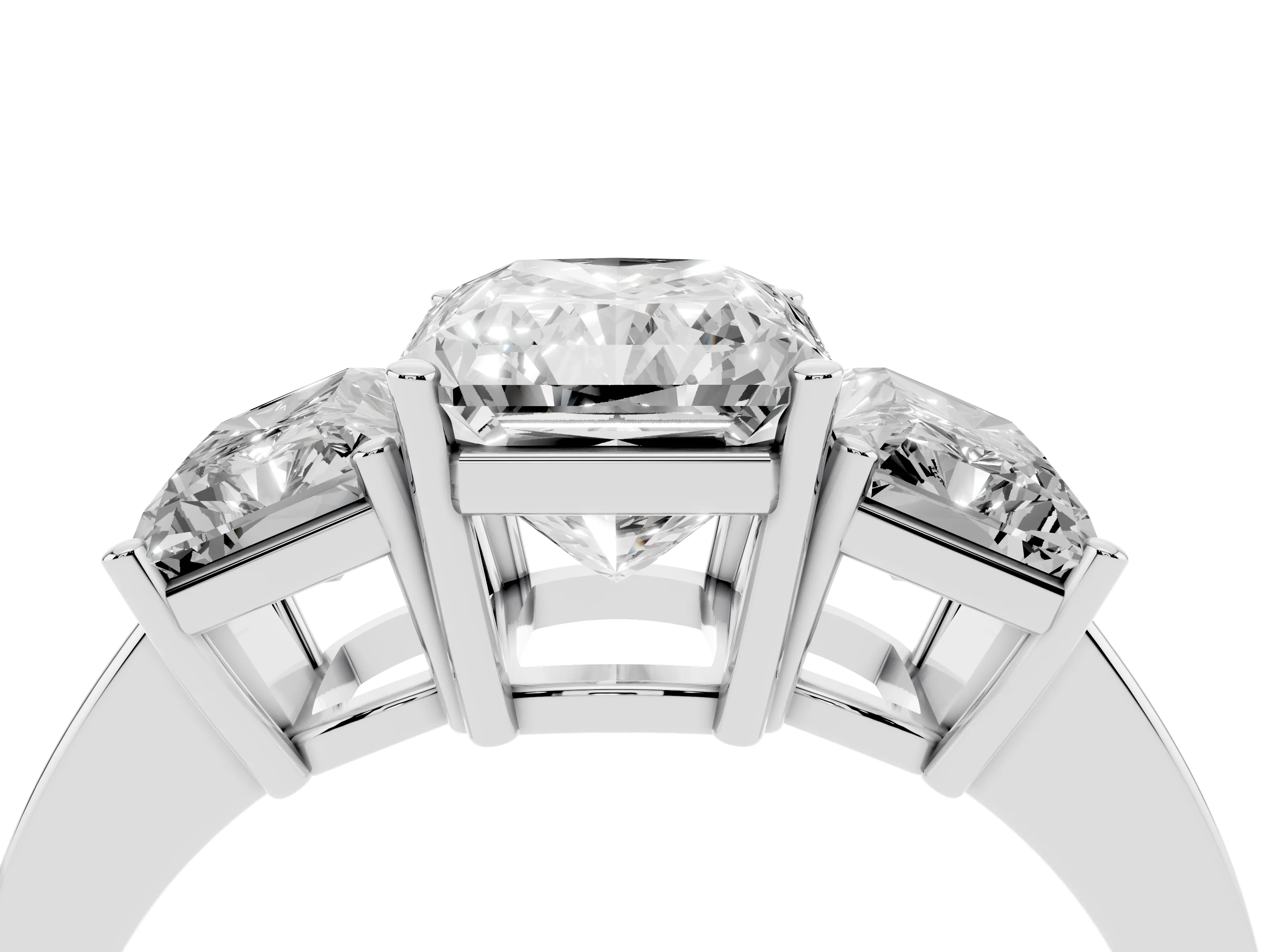 Radiant Cut Diamond Three-Stone Engagement Ring Set in White gold with Flat Band