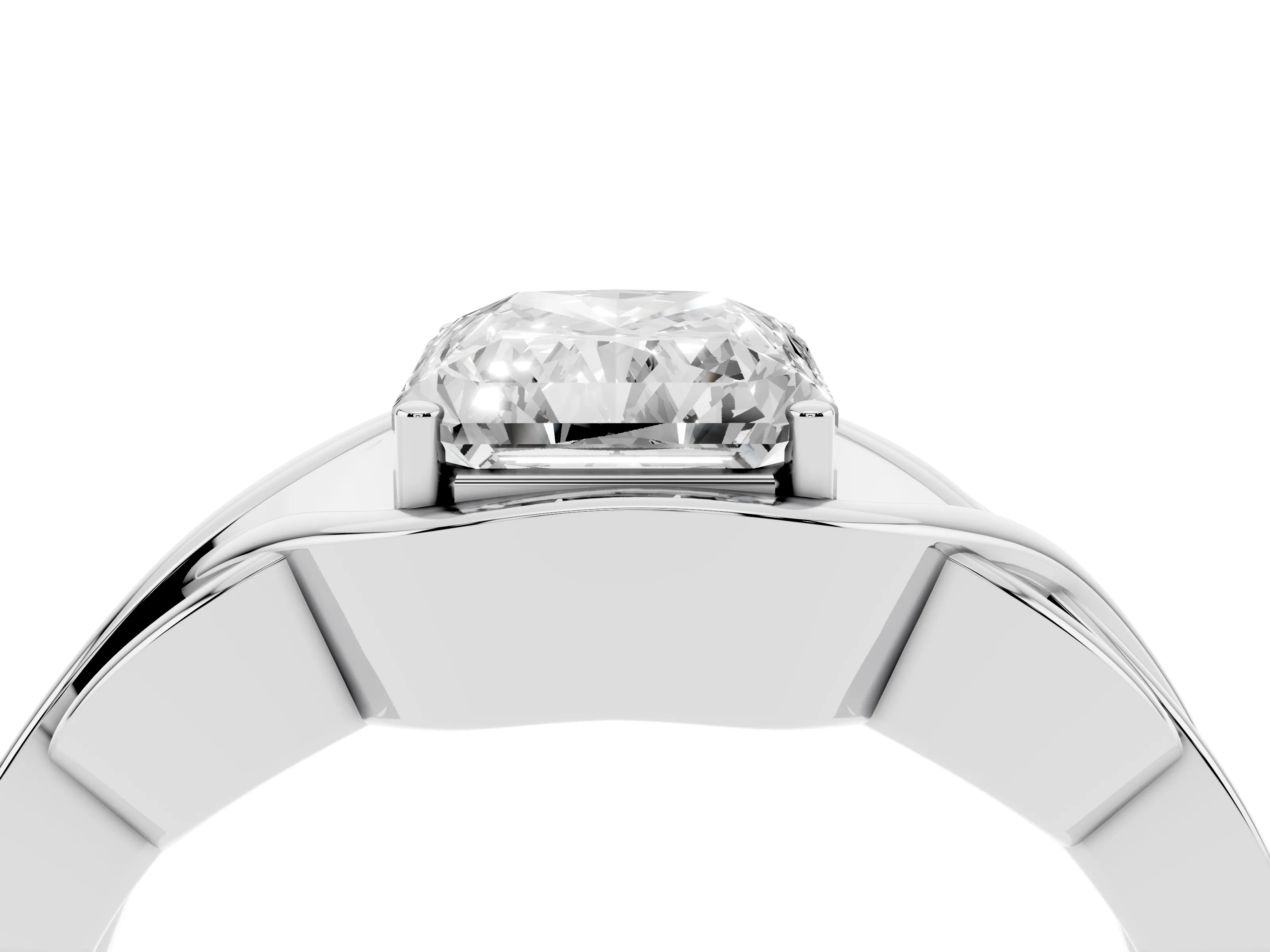 Radiant Cut Diamond Solitaire Ring Set in Silver with Intertwined Band