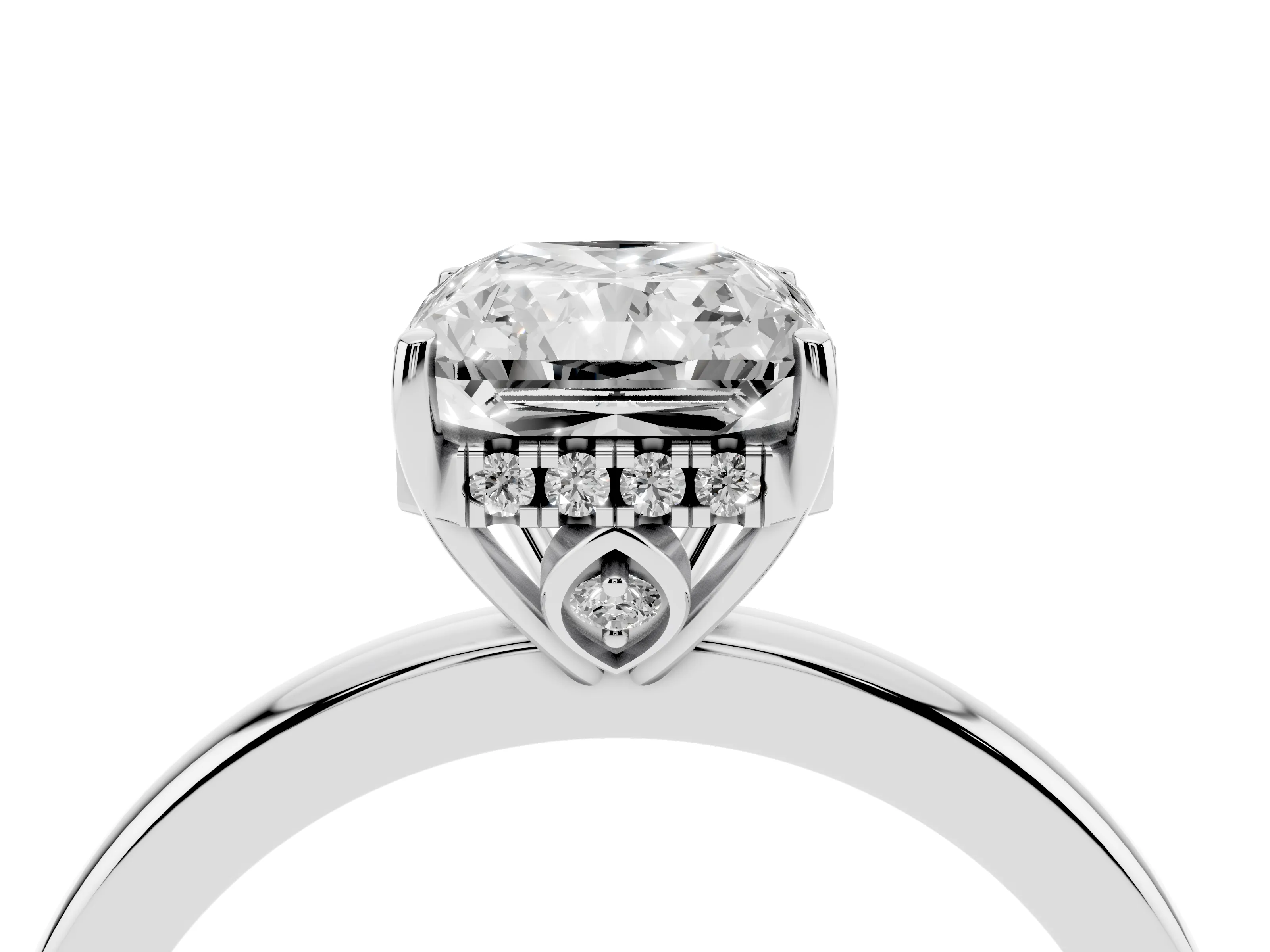 Radiant Cut Diamond Solitaire Ring Set in Platinum with Plain Band and Prong Setting