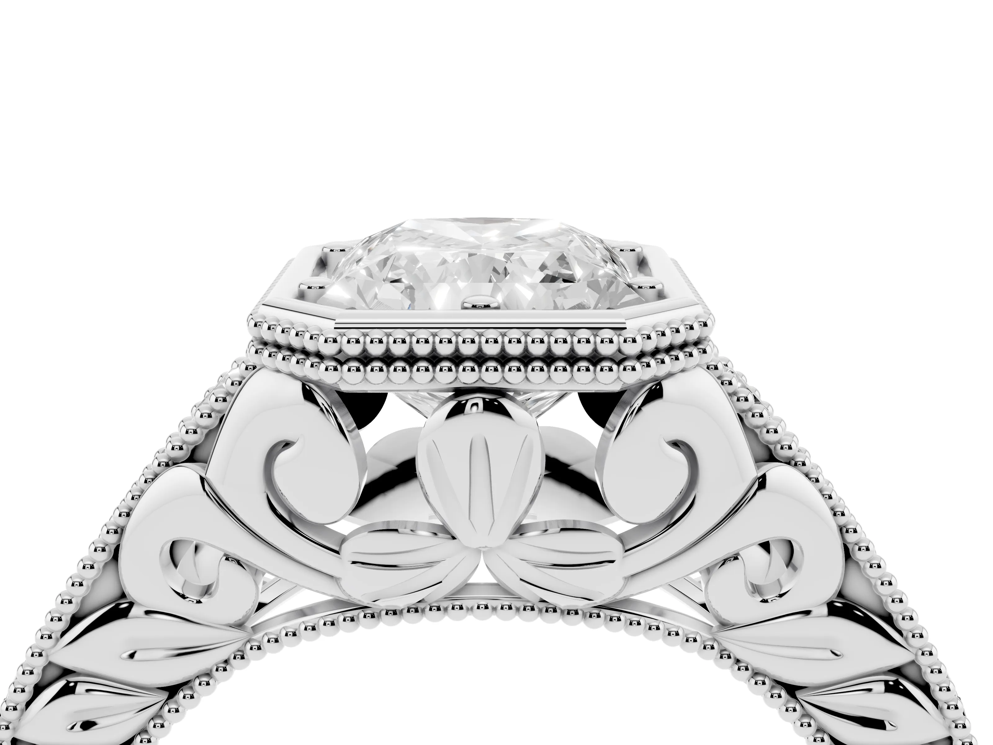 Bezel Set Radiant Cut Diamond Milgrain Pavé Engagement Ring Set in Platinum