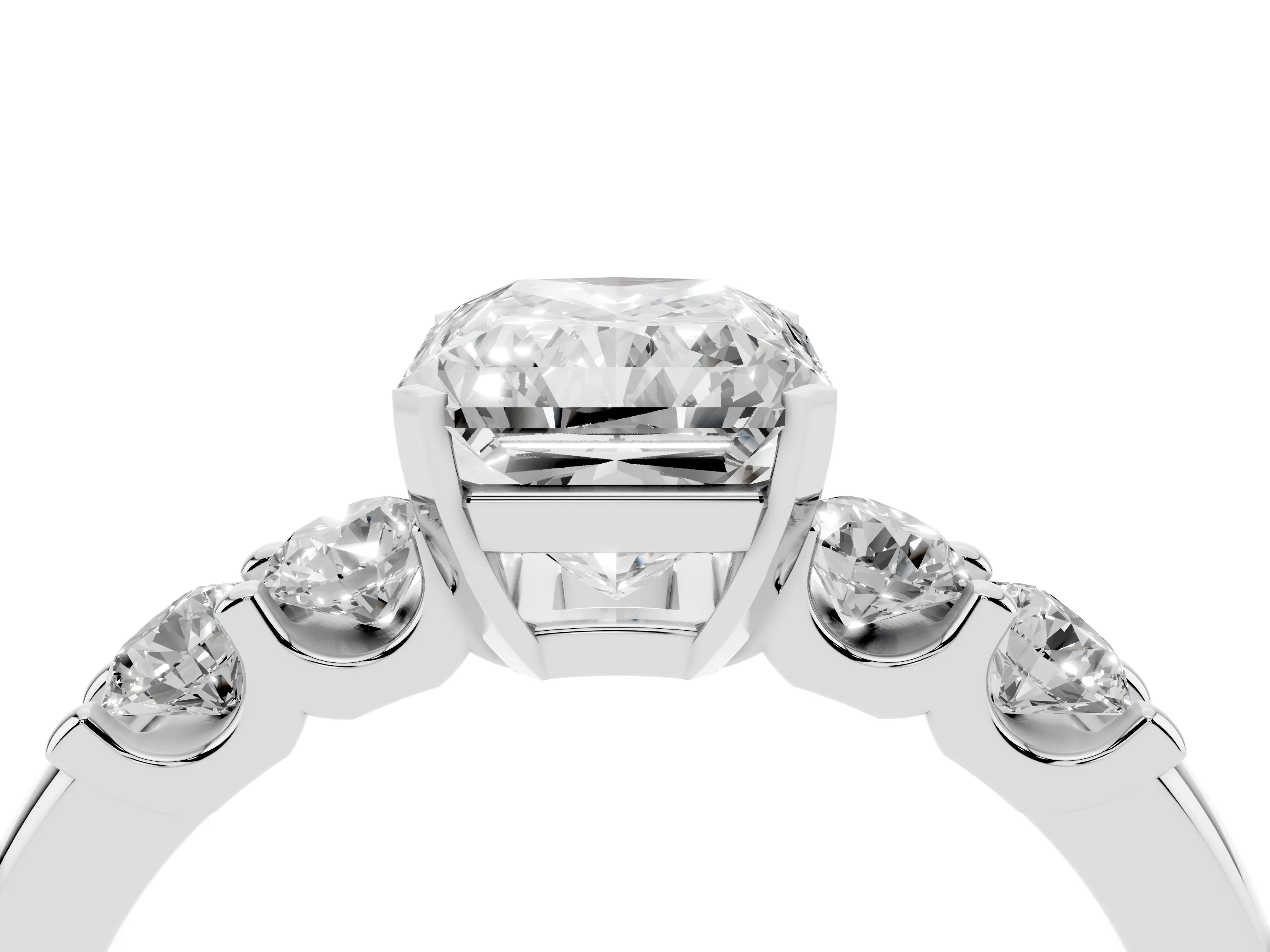 Radiant Cut Diamond Five-Stone Prong Set Engagement Ring Set in Platinum with Channel Band