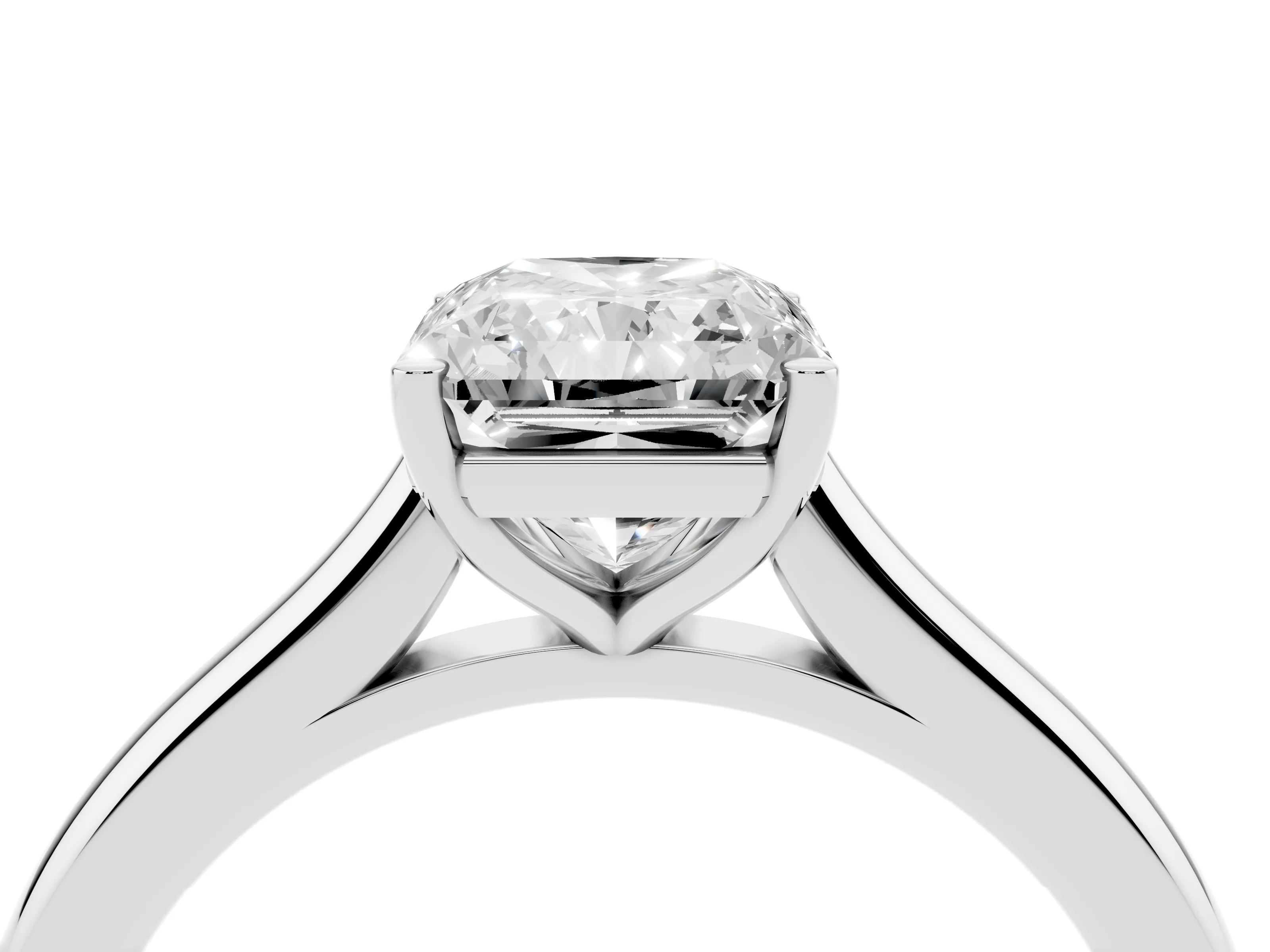 Radiant Cut Diamond Solitaire Ring Set in Silver with Cathedral Band and Prong Setting