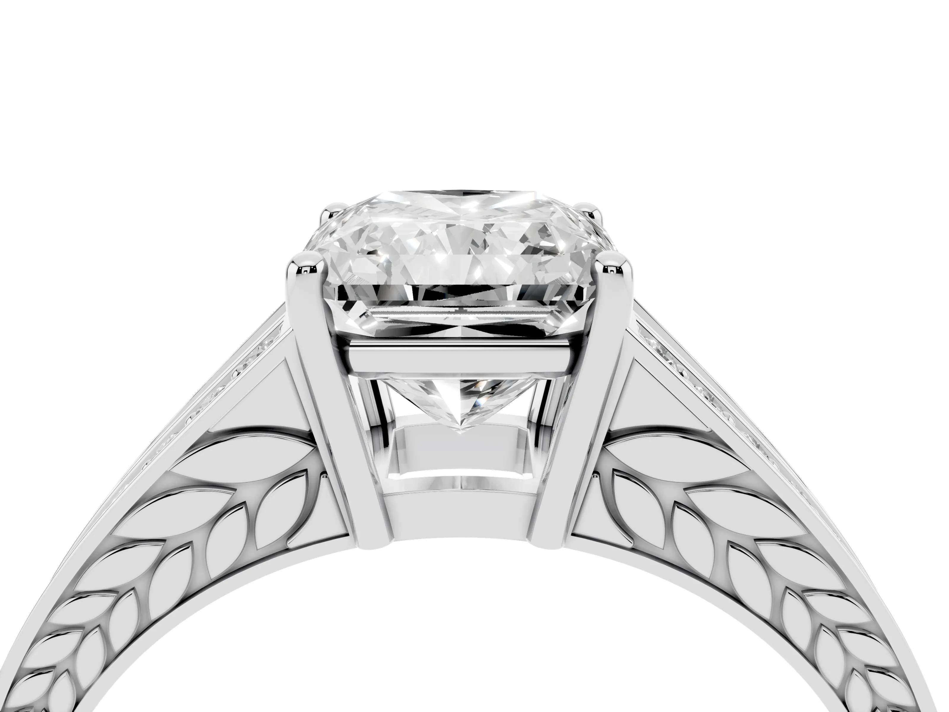 Radiant Cut Diamond Split Shank Ring Set in Silver with Pavé Band and Prong Setting