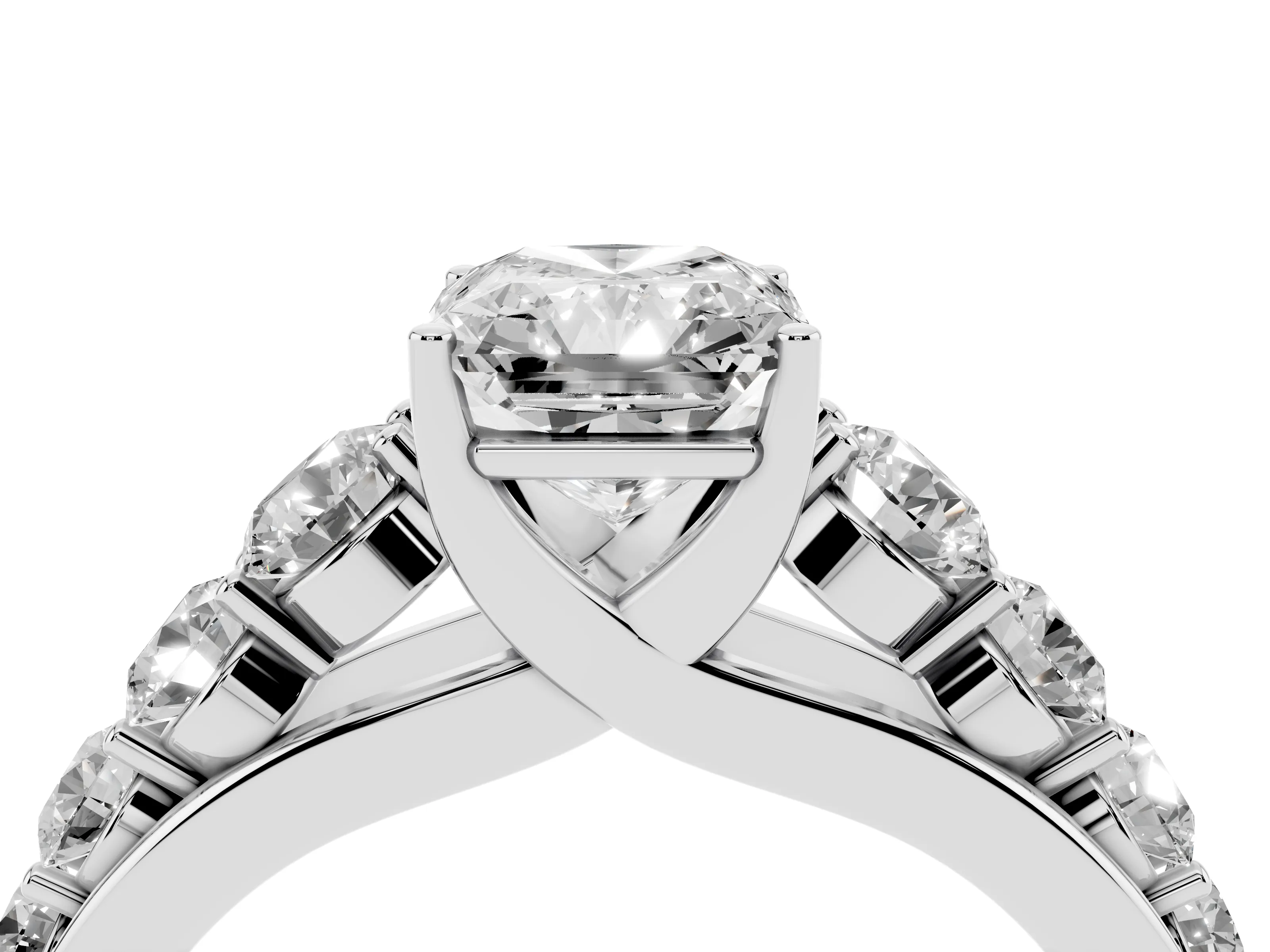 Radiant Cut Diamond Solitaire Ring Set in Silver with Pavé-Set Band and Prong Setting