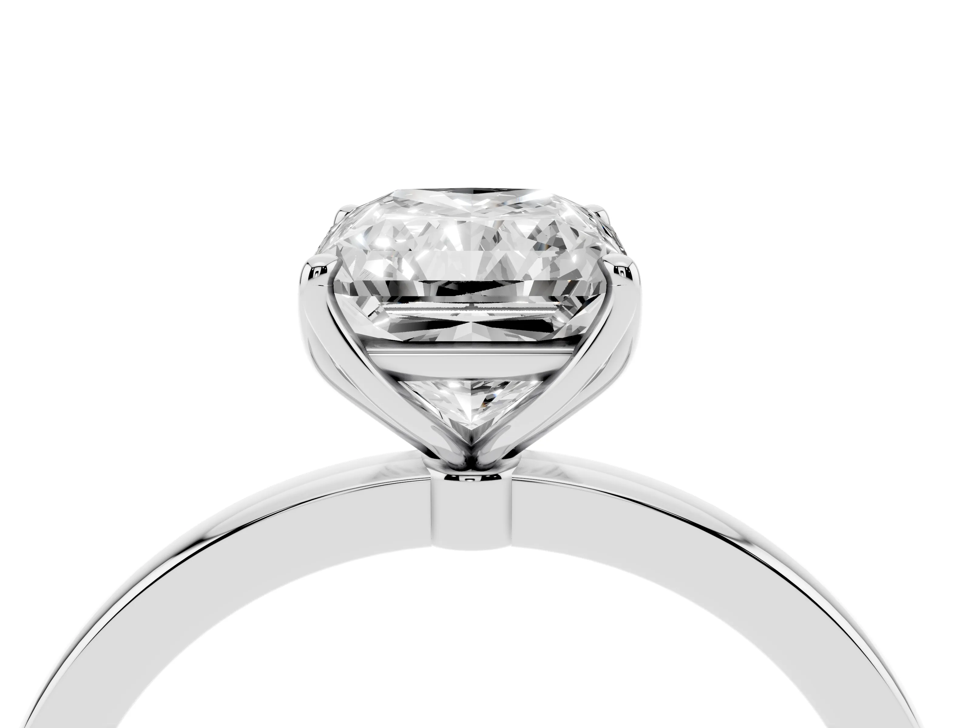 Radiant Cut Diamond Solitaire Ring Set in White gold with Prong Setting and Thin Polished Band
