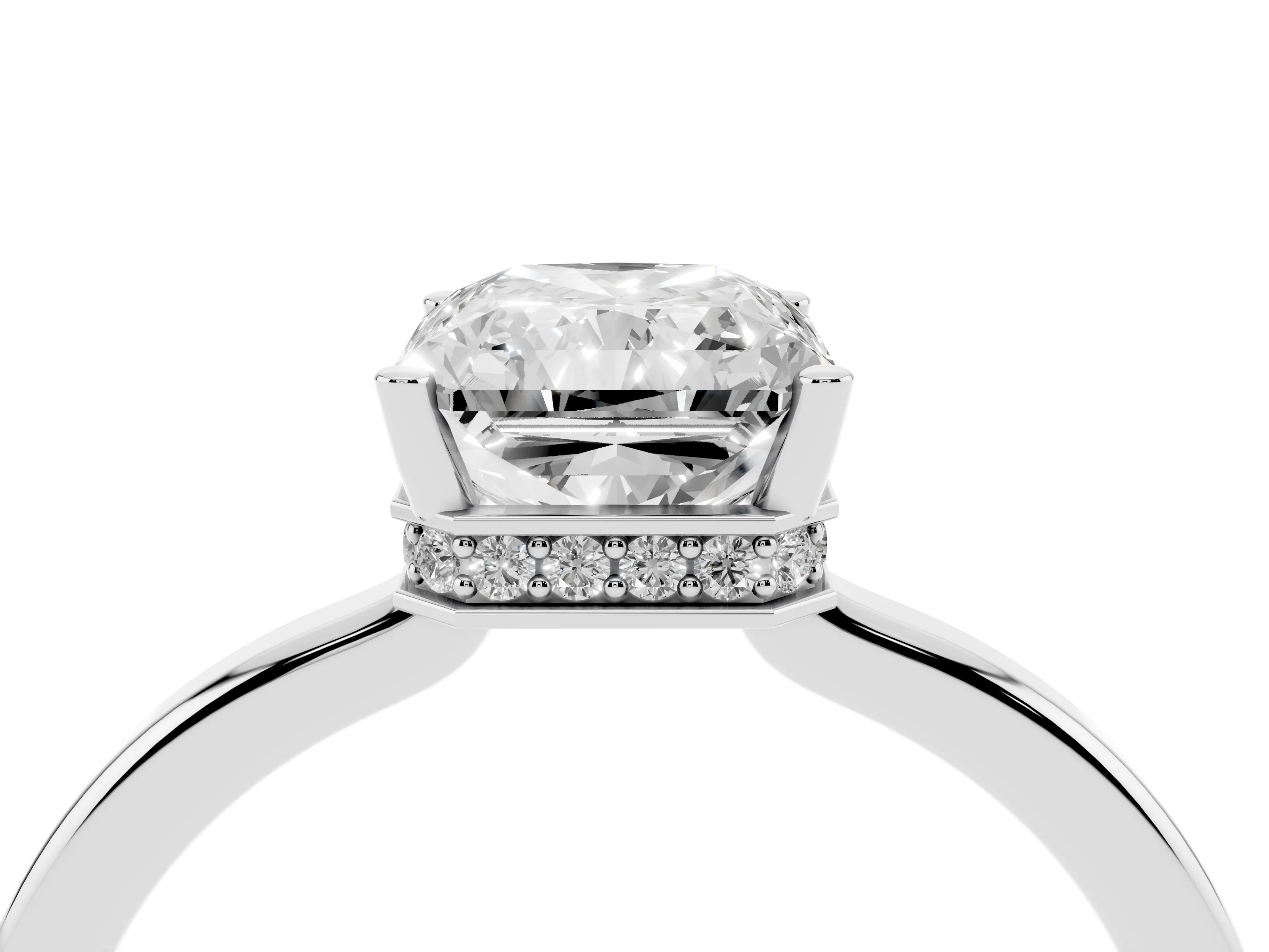 Radiant Cut Diamond Solitaire Engagement Ring Set in Silver with Prong Setting on a Plain Band